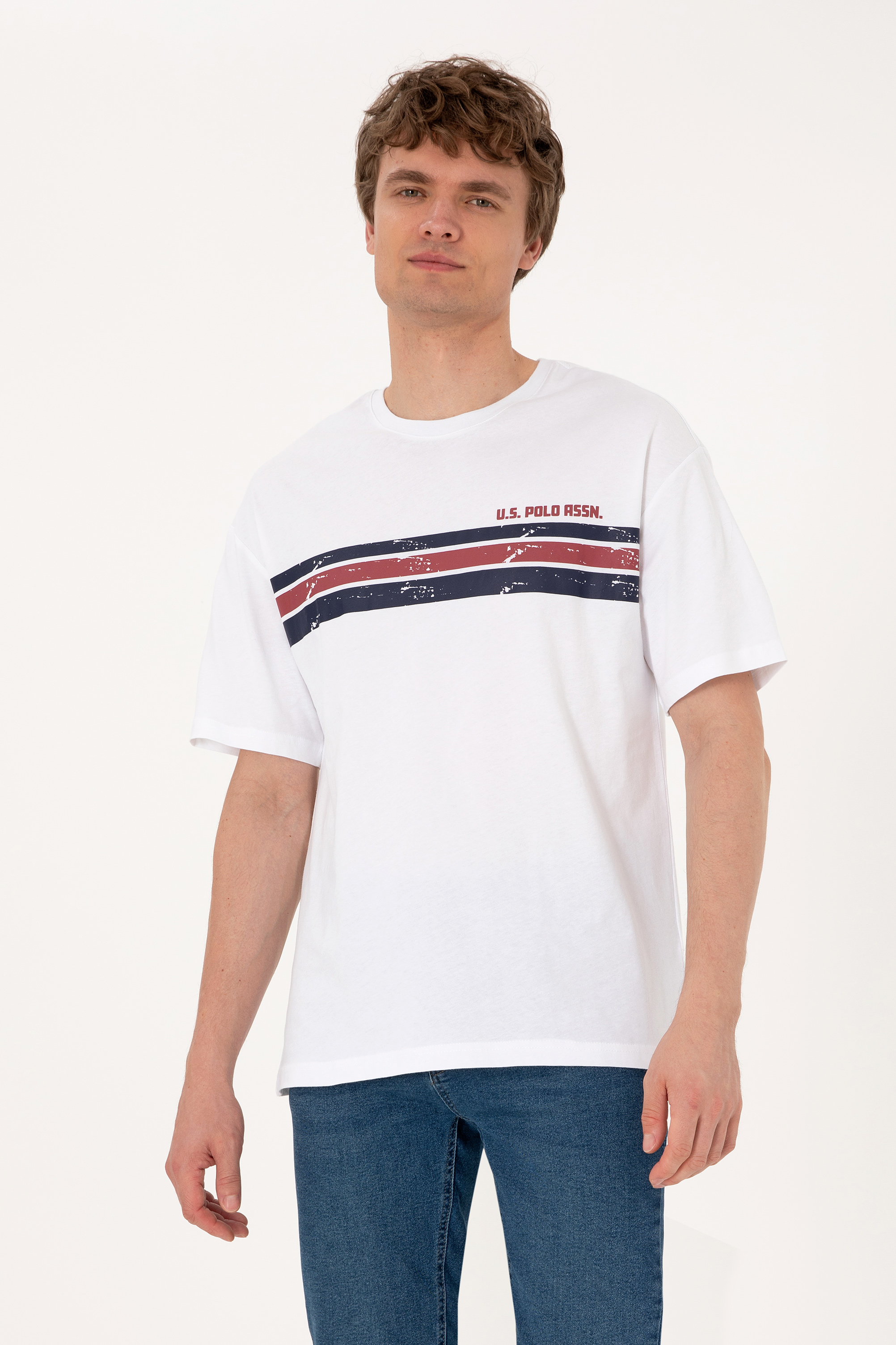 تی شرت یقه گرد سفید ریلکس مردانه یو اس پولو | US POLO ASSN