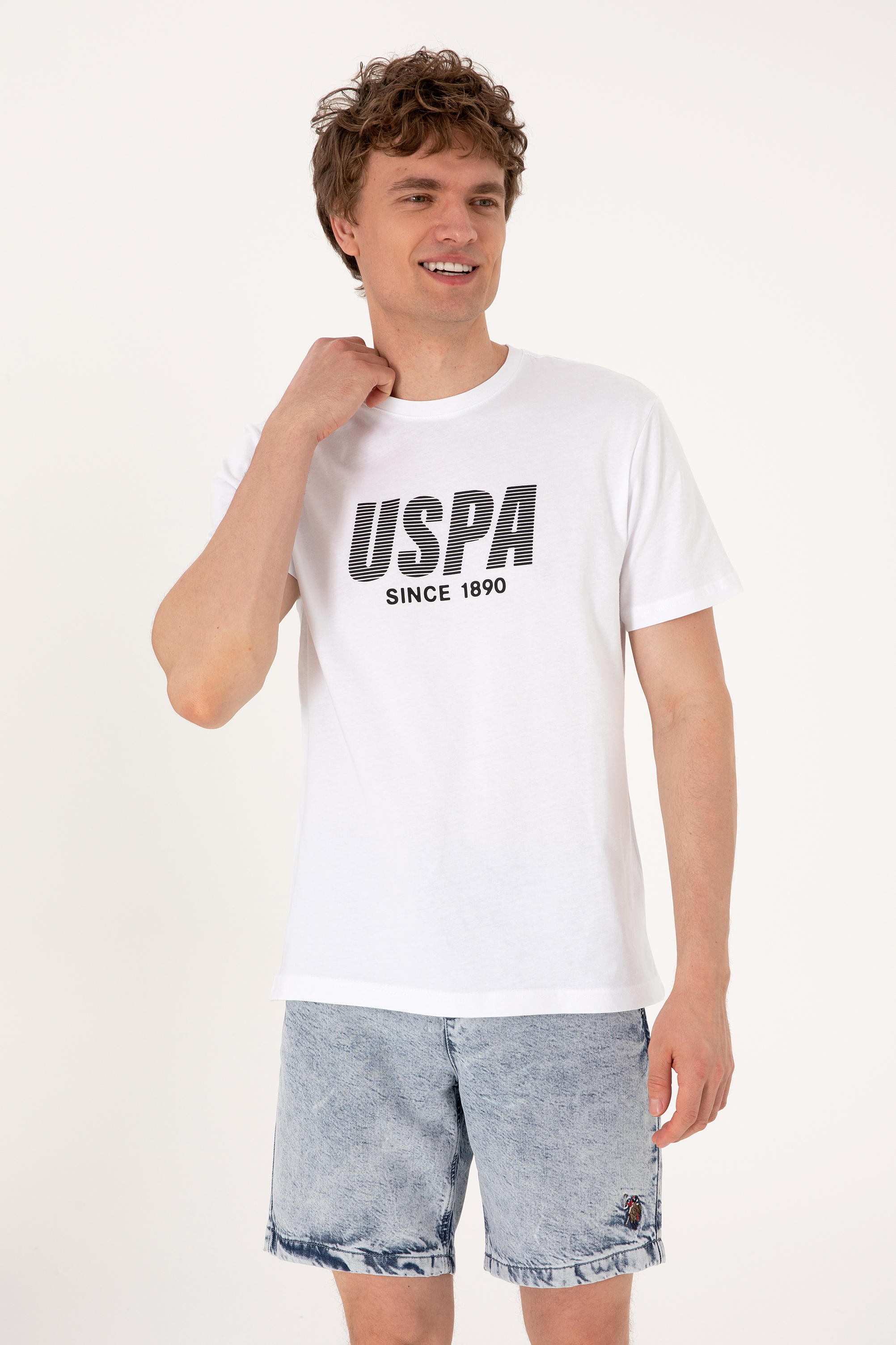تی شرت یقه گرد سفید رگولار مردانه یو اس پولو | US POLO ASSN