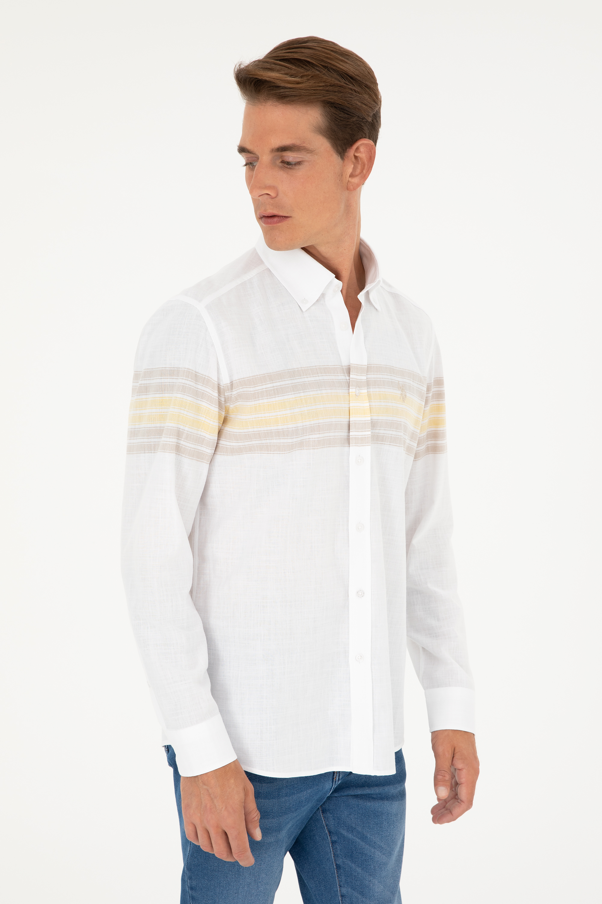 پیراهن خاکی رگولار مردانه یو اس پولو | US POLO ASSN