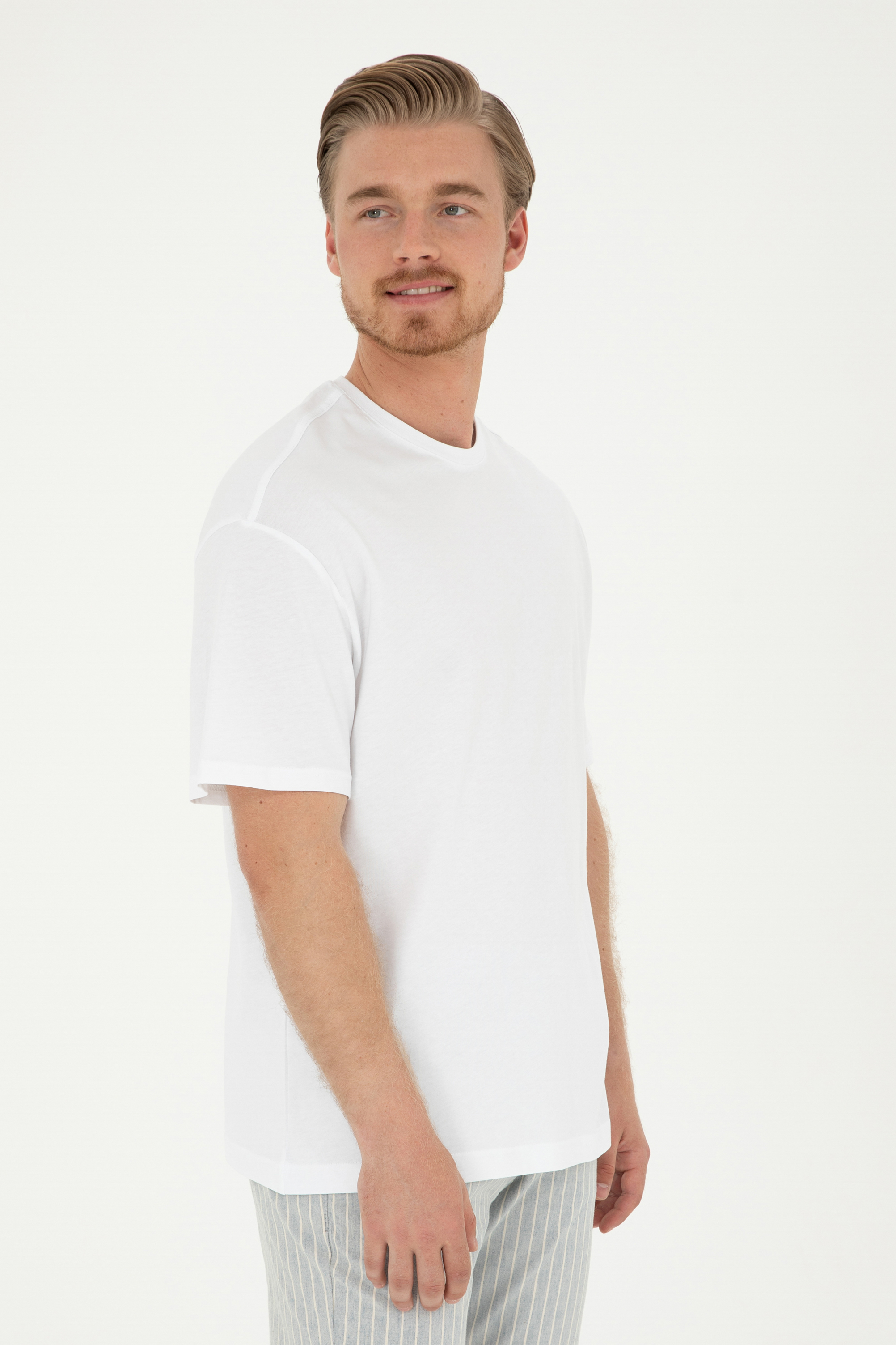 تی شرت یقه گرد سفید ریلکس آستین کوتاه مردانه یو اس پولو | US POLO ASSN