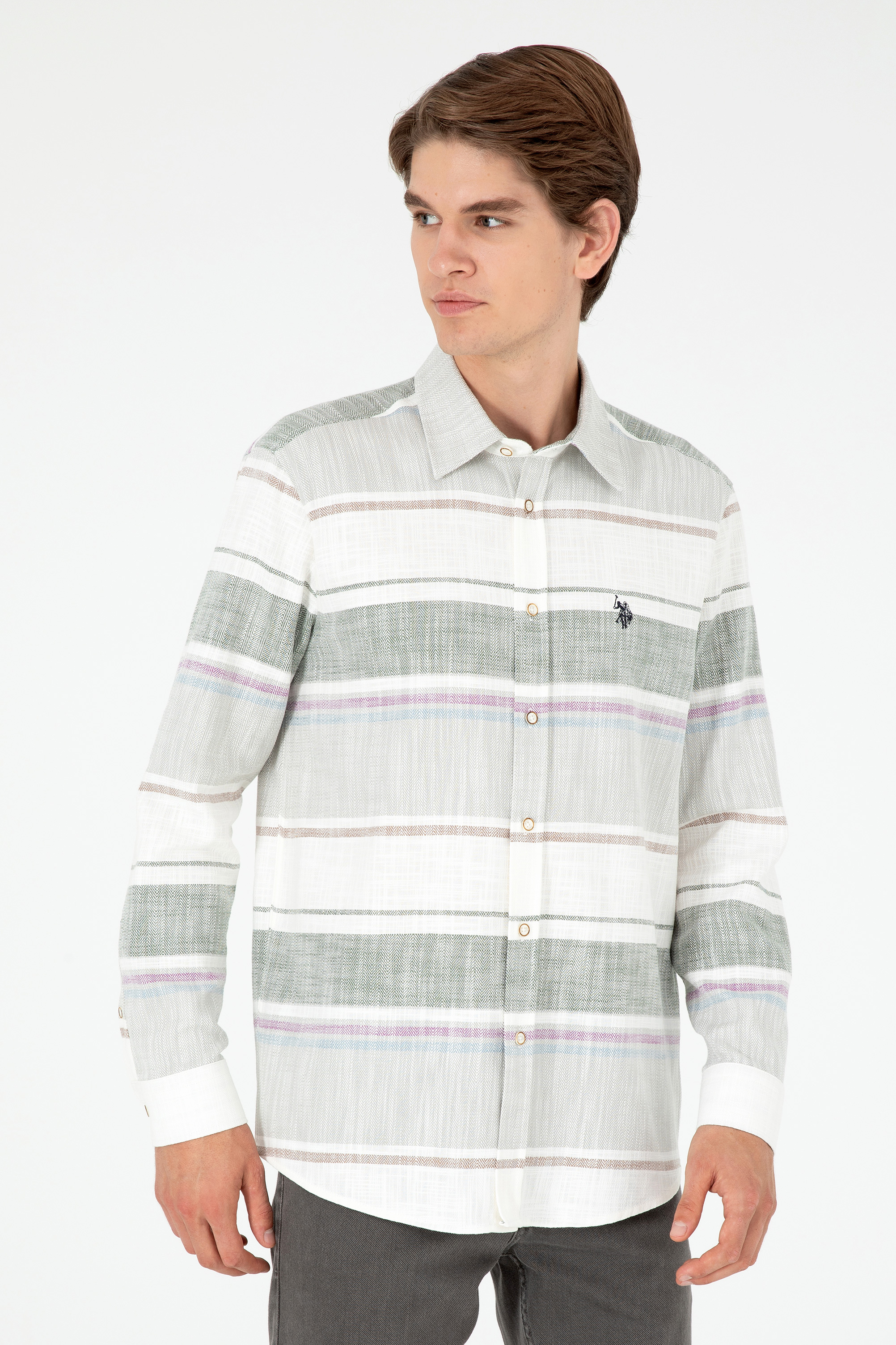 پیراهن خاکی ریلکس مردانه یو اس پولو | US POLO ASSN