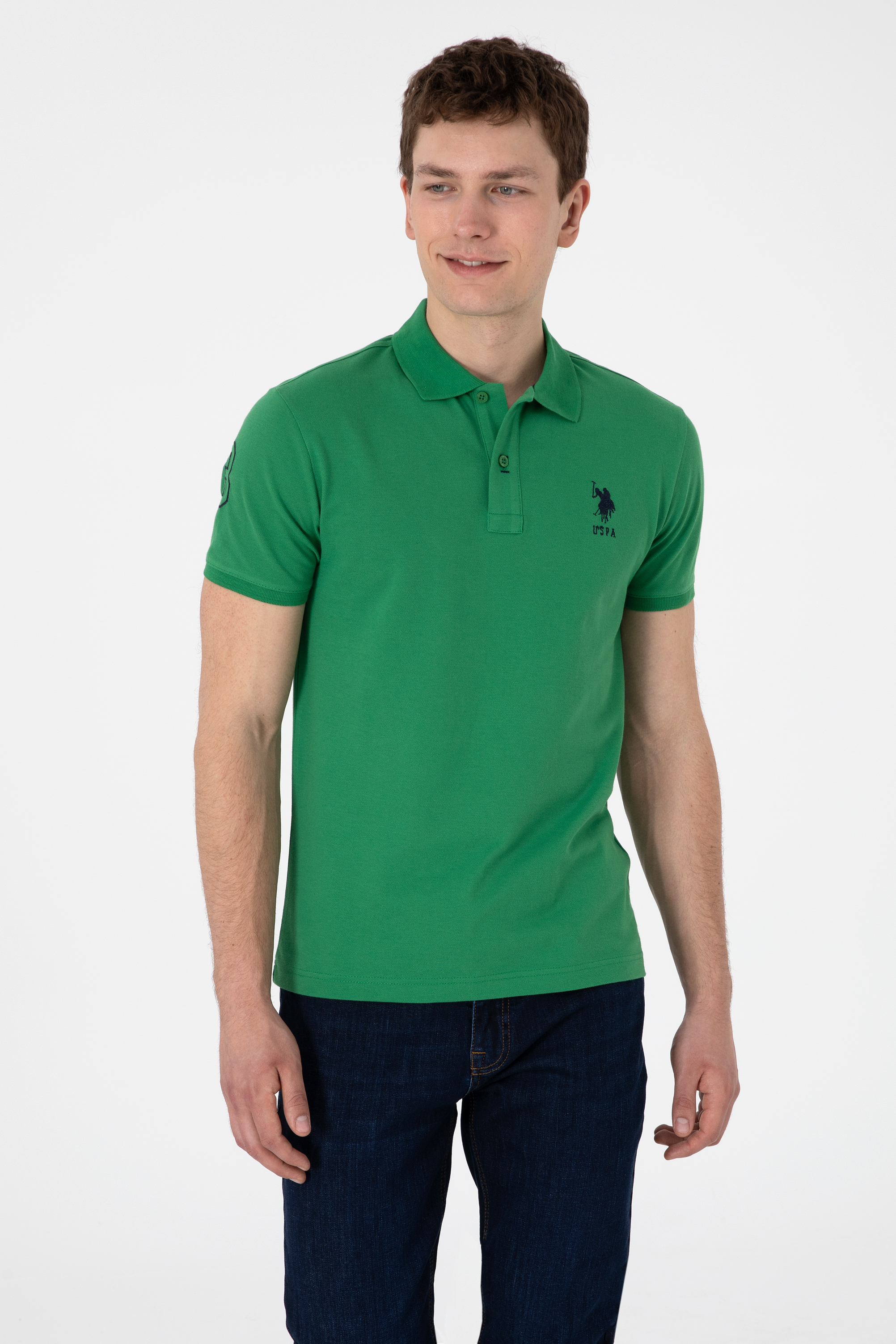 تی شرت بیسیک یقه پولو سبز اندامی مردانه یو اس پولو | US POLO ASSN