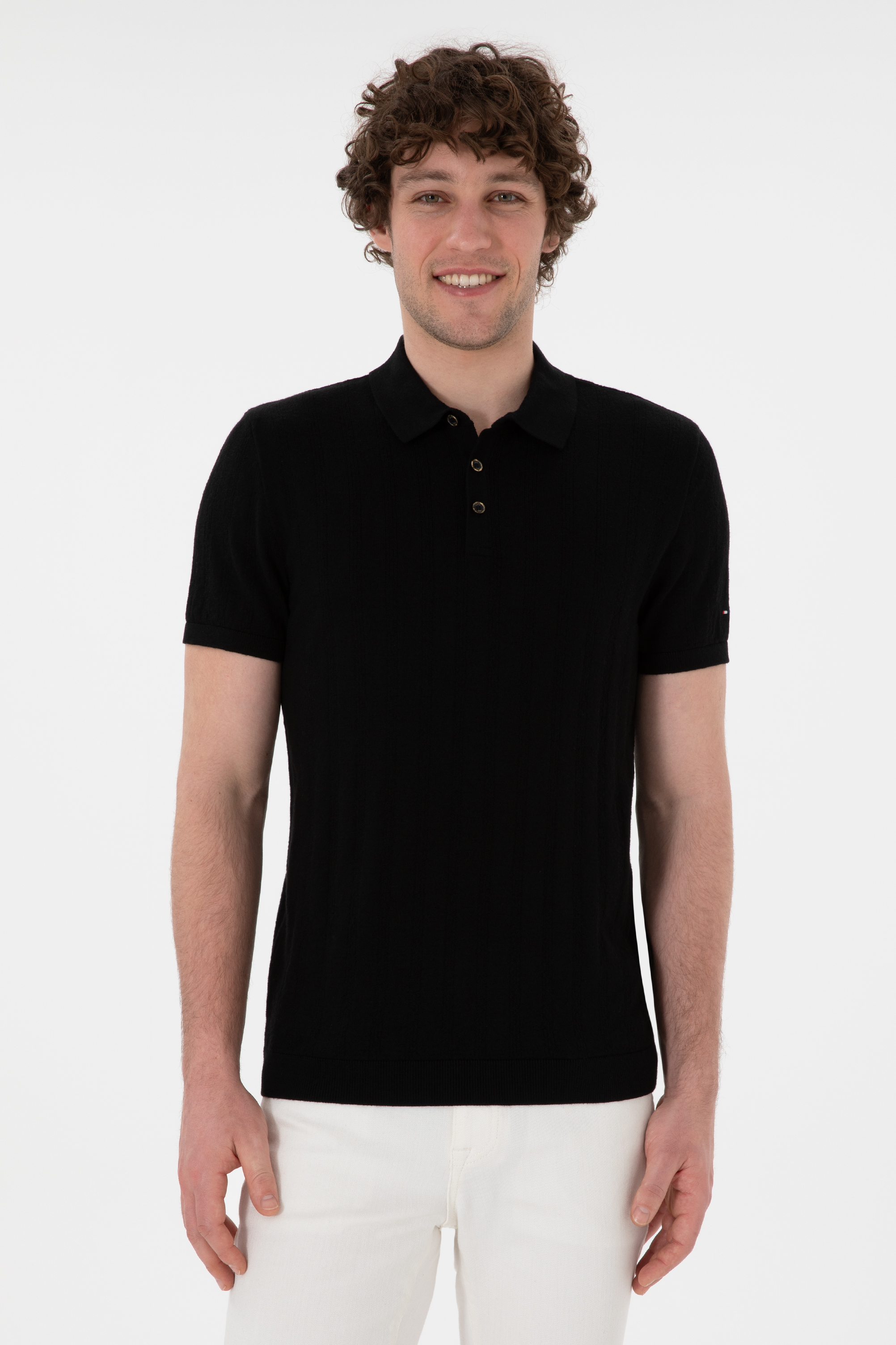 تی شرت تریکو یقه پولو سیاه اندامی مردانه یو اس پولو | US POLO ASSN