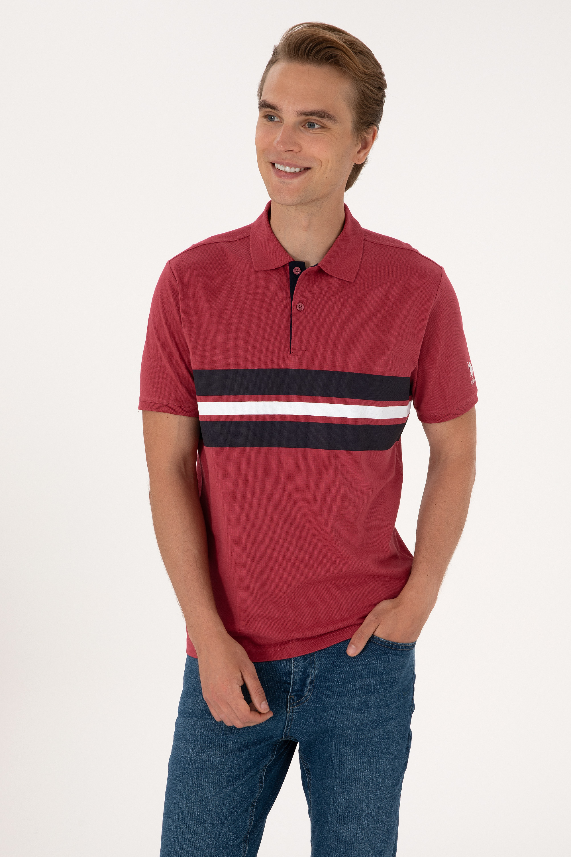 تی شرت یقه پولو آلبالویی رگولار مردانه یو اس پولو | US POLO ASSN