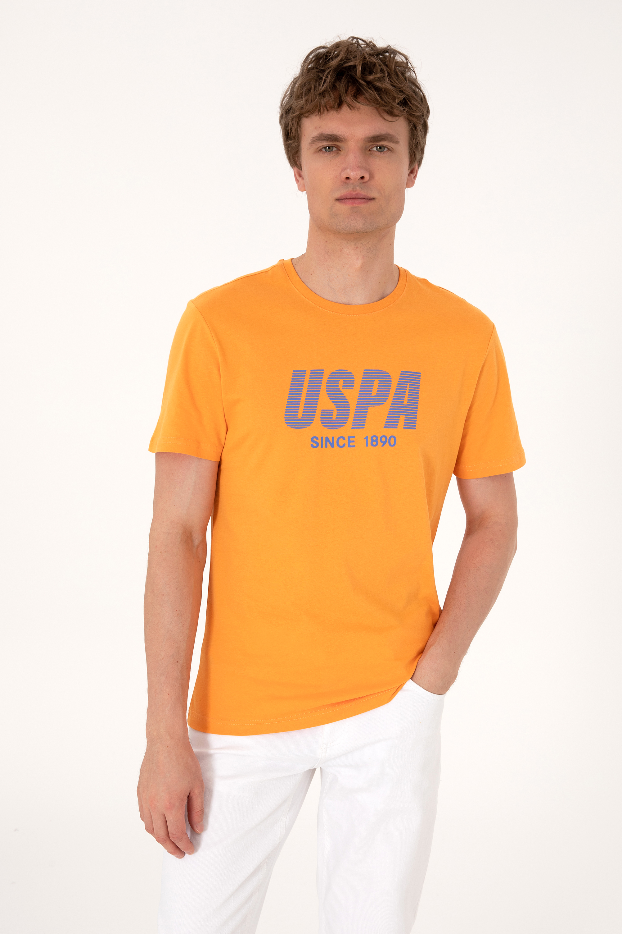 تی شرت یقه گرد نارنجی رگولار مردانه یو اس پولو | US POLO ASSN