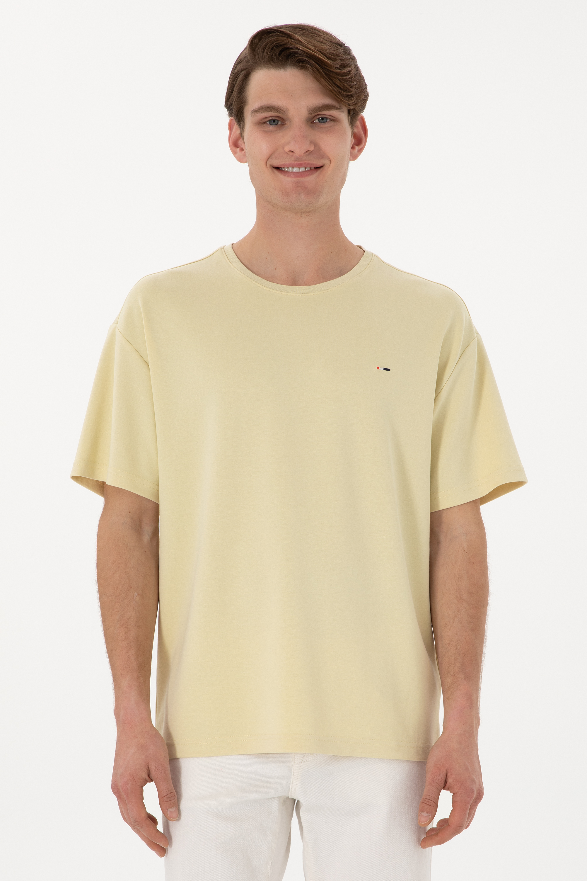 تی شرت یقه گرد خاکی روشن ریلکس مردانه یو اس پولو | US POLO ASSN