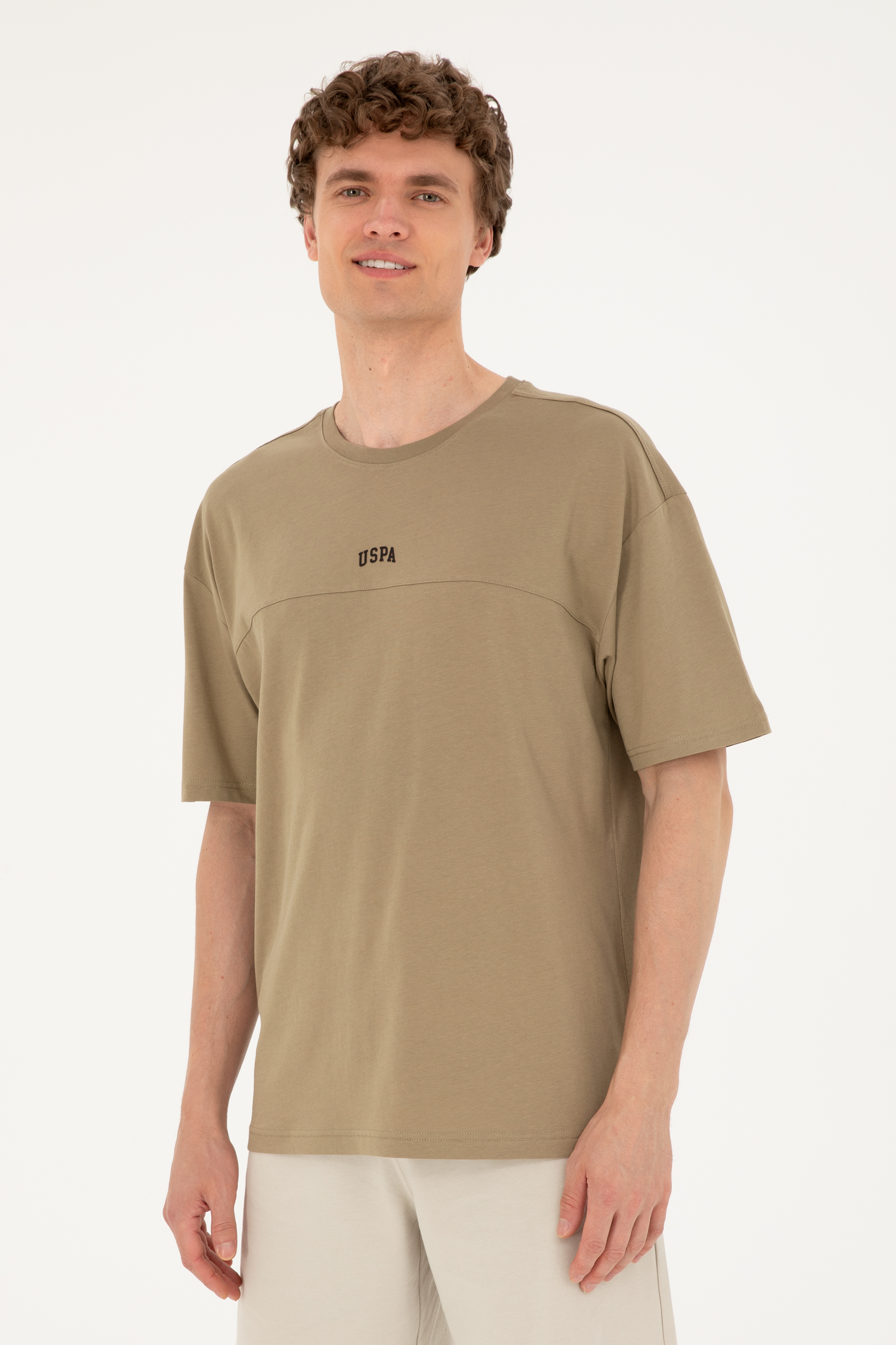 تی شرت یقه گرد خاکی ریلکس آستین کوتاه مردانه یو اس پولو | US POLO ASSN