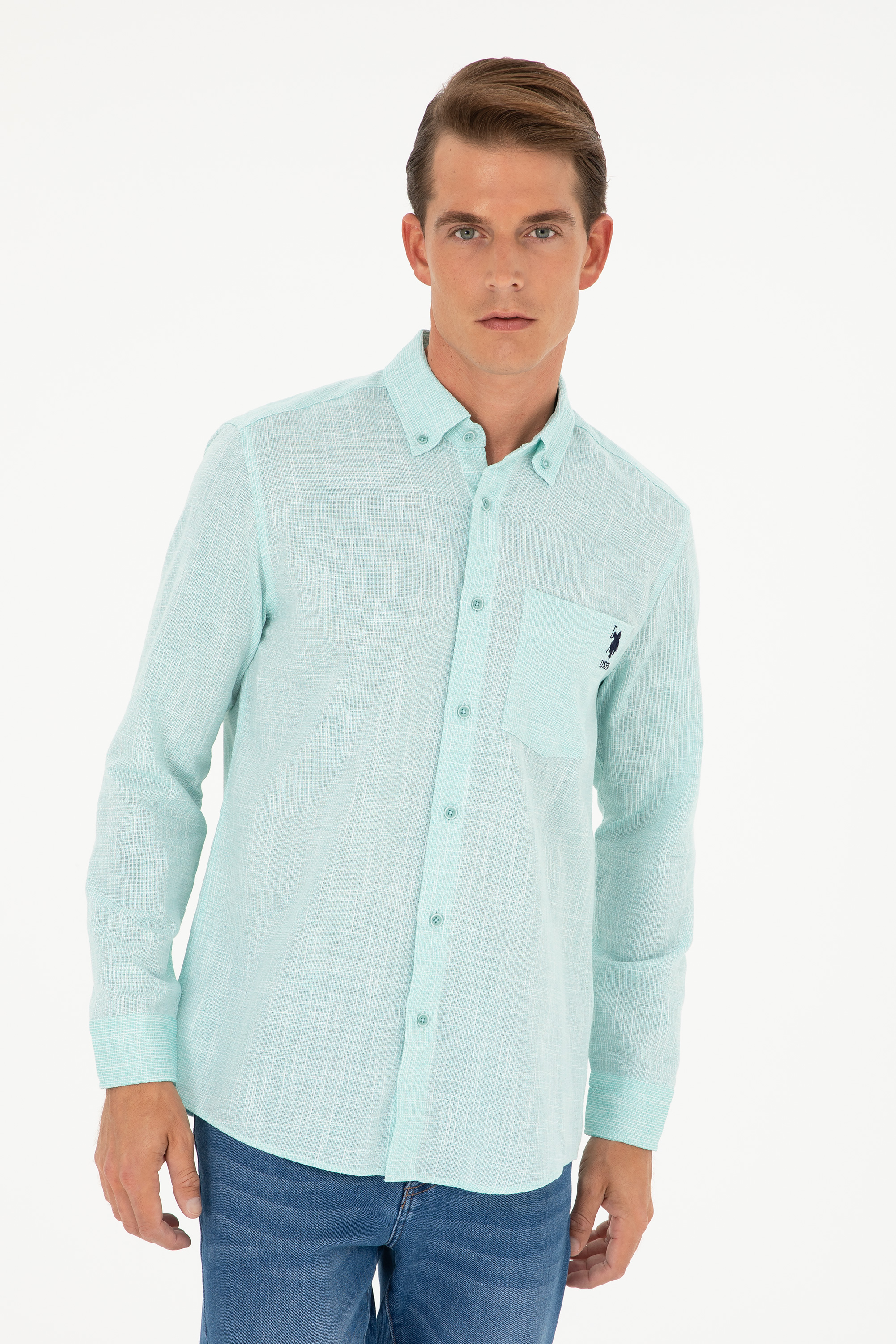 پیراهن نعناعی رگولار مردانه یو اس پولو | US POLO ASSN