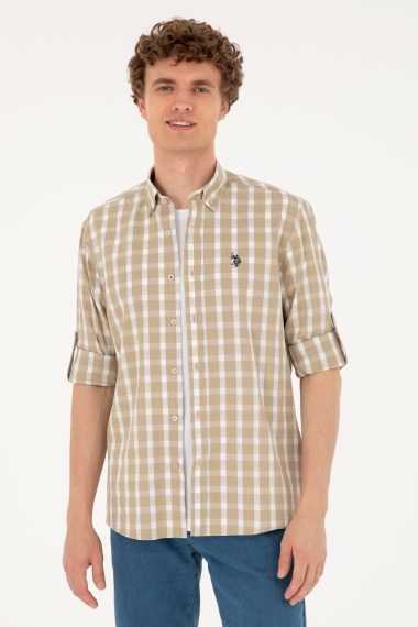 پیراهن  خاکی روشن  رگولار  مردانه یو اس پولو | US POLO ASSN