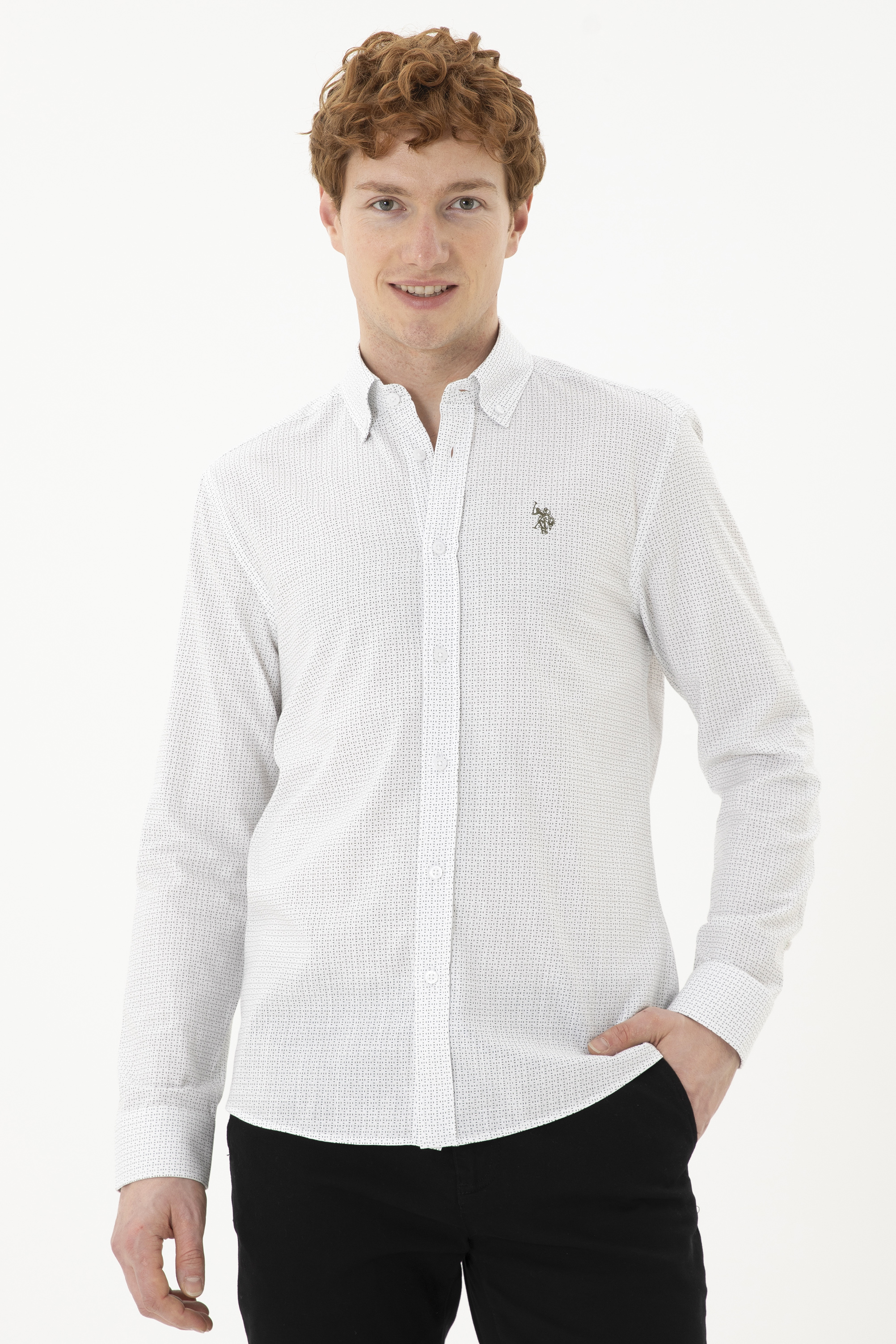 پیراهن سفید اندامی مردانه یو اس پولو | US POLO ASSN