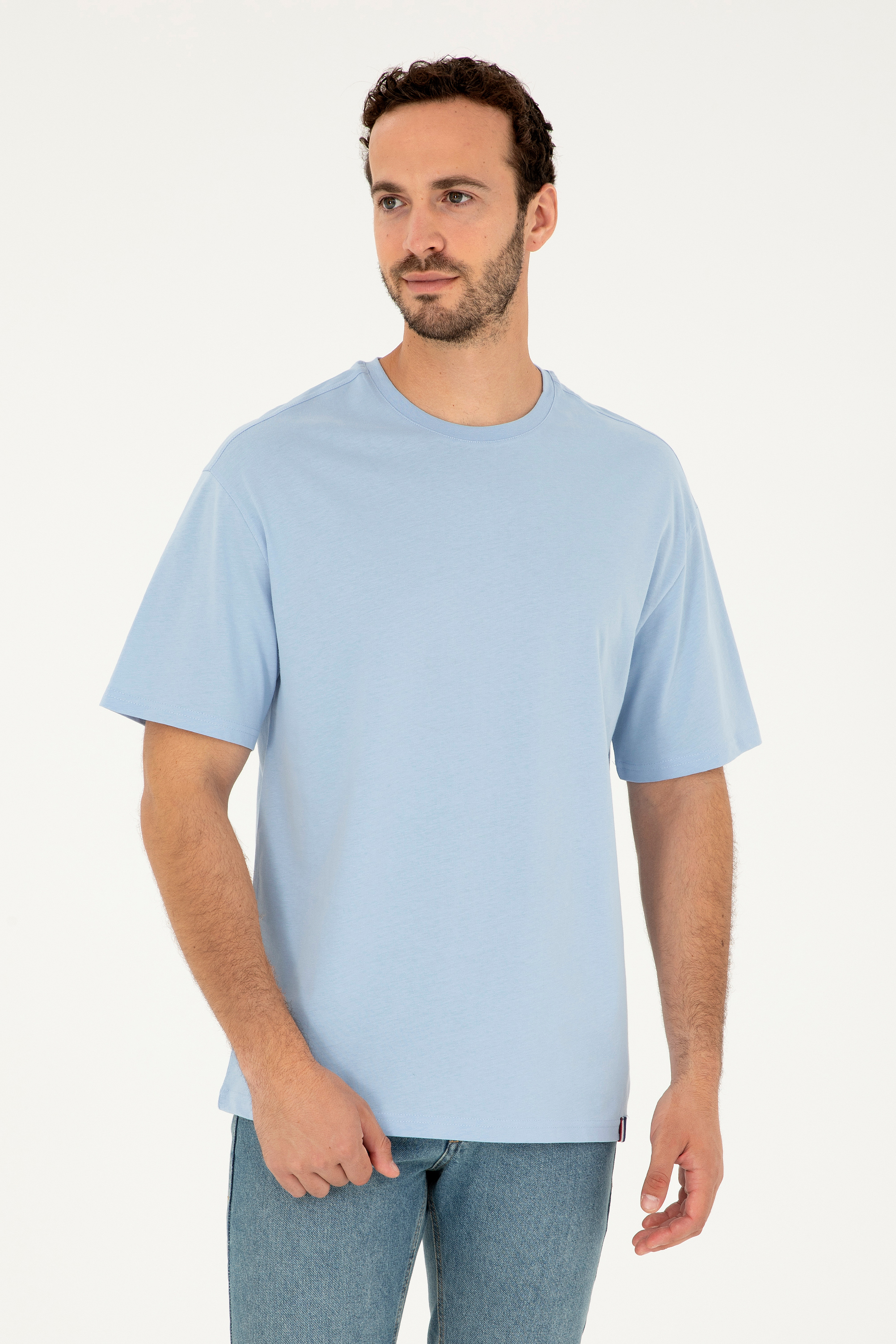 تی شرت یقه گرد سورمه ای روشن ریلکس آستین کوتاه مردانه یو اس پولو | US POLO ASSN