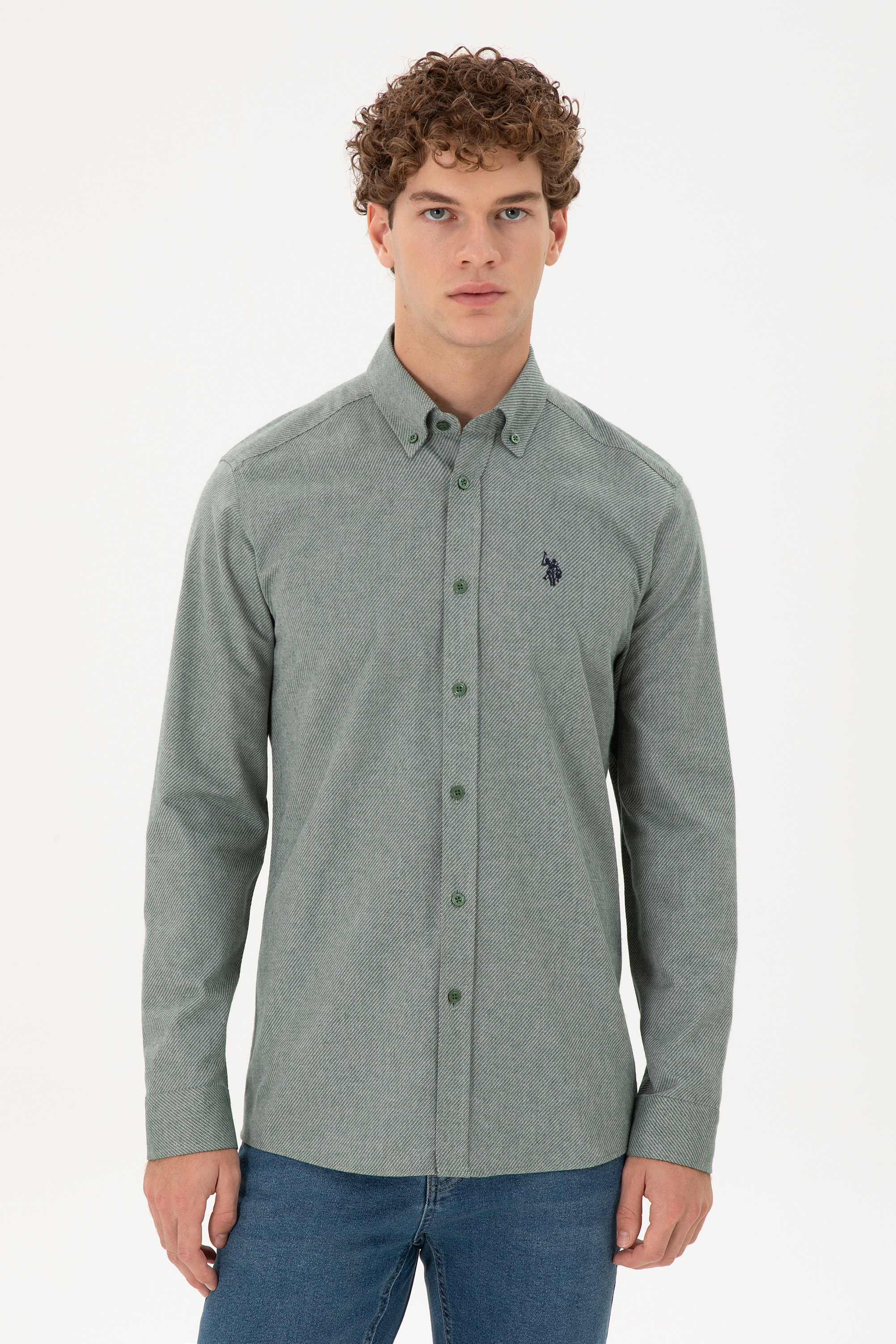 پیراهن سبز تیره رگولار مردانه یو اس پولو | US POLO ASSN