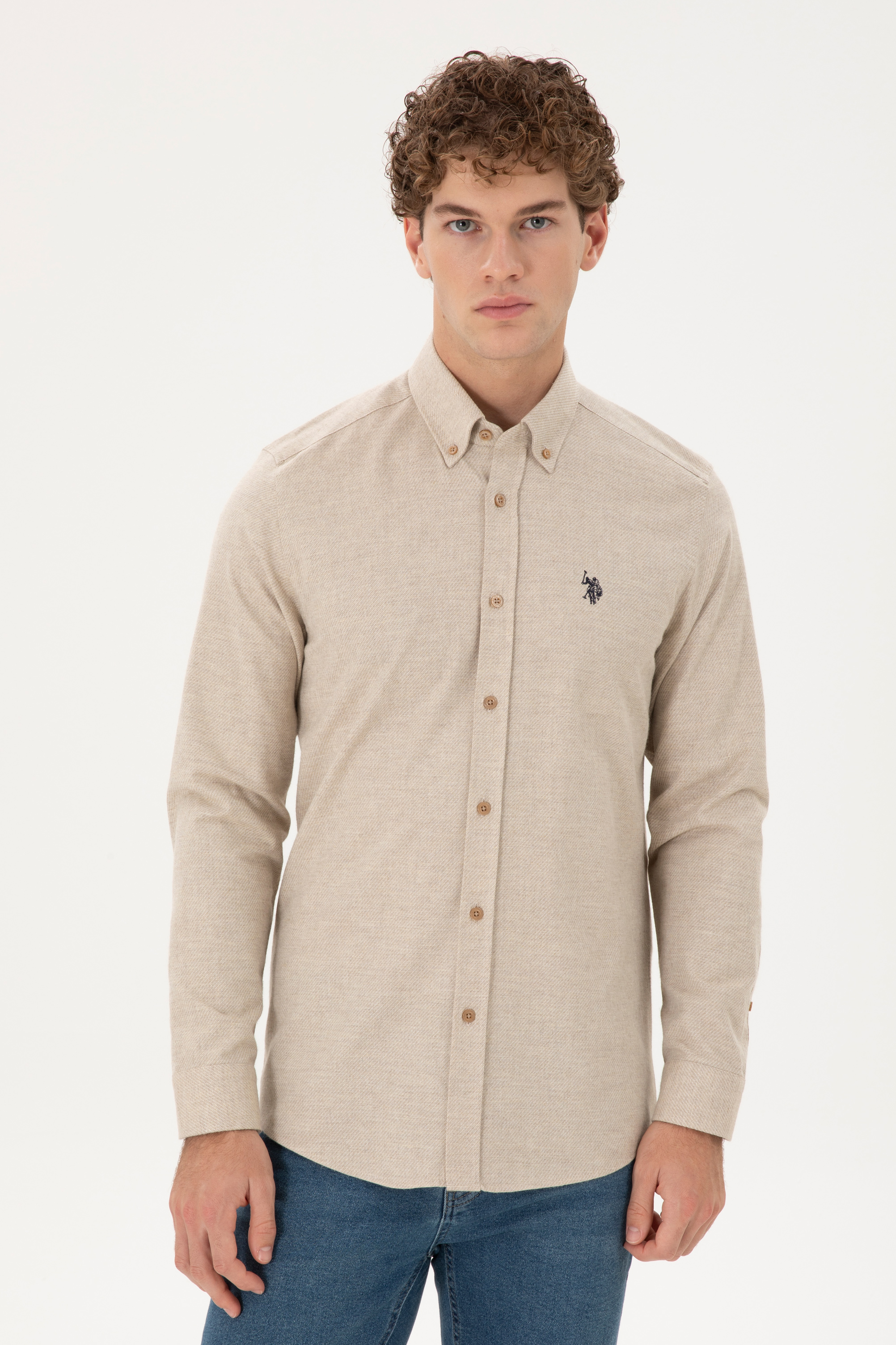 پیراهن کرمی رگولار مردانه یو اس پولو | US POLO ASSN