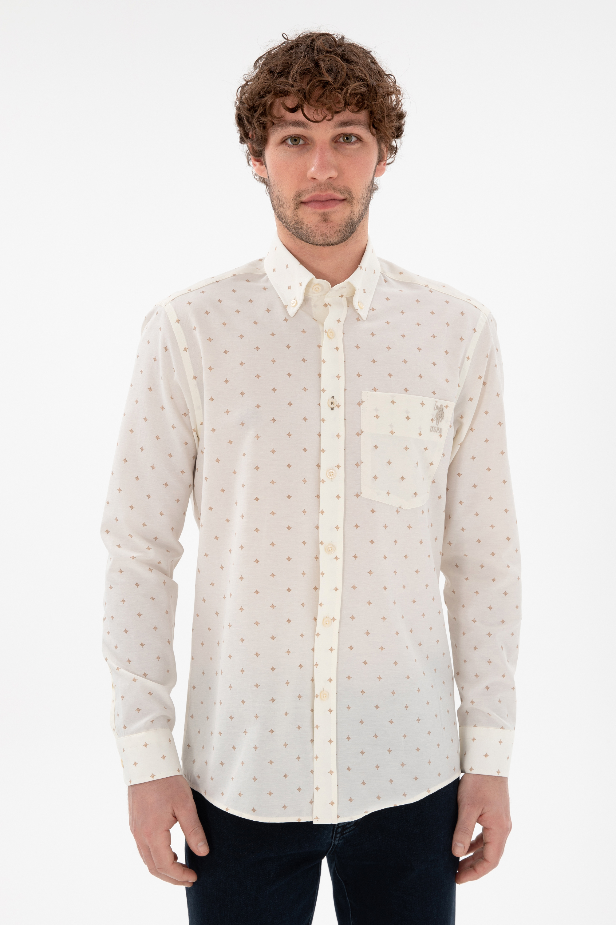 پیراهن سفید رگولار مردانه یو اس پولو | US POLO ASSN