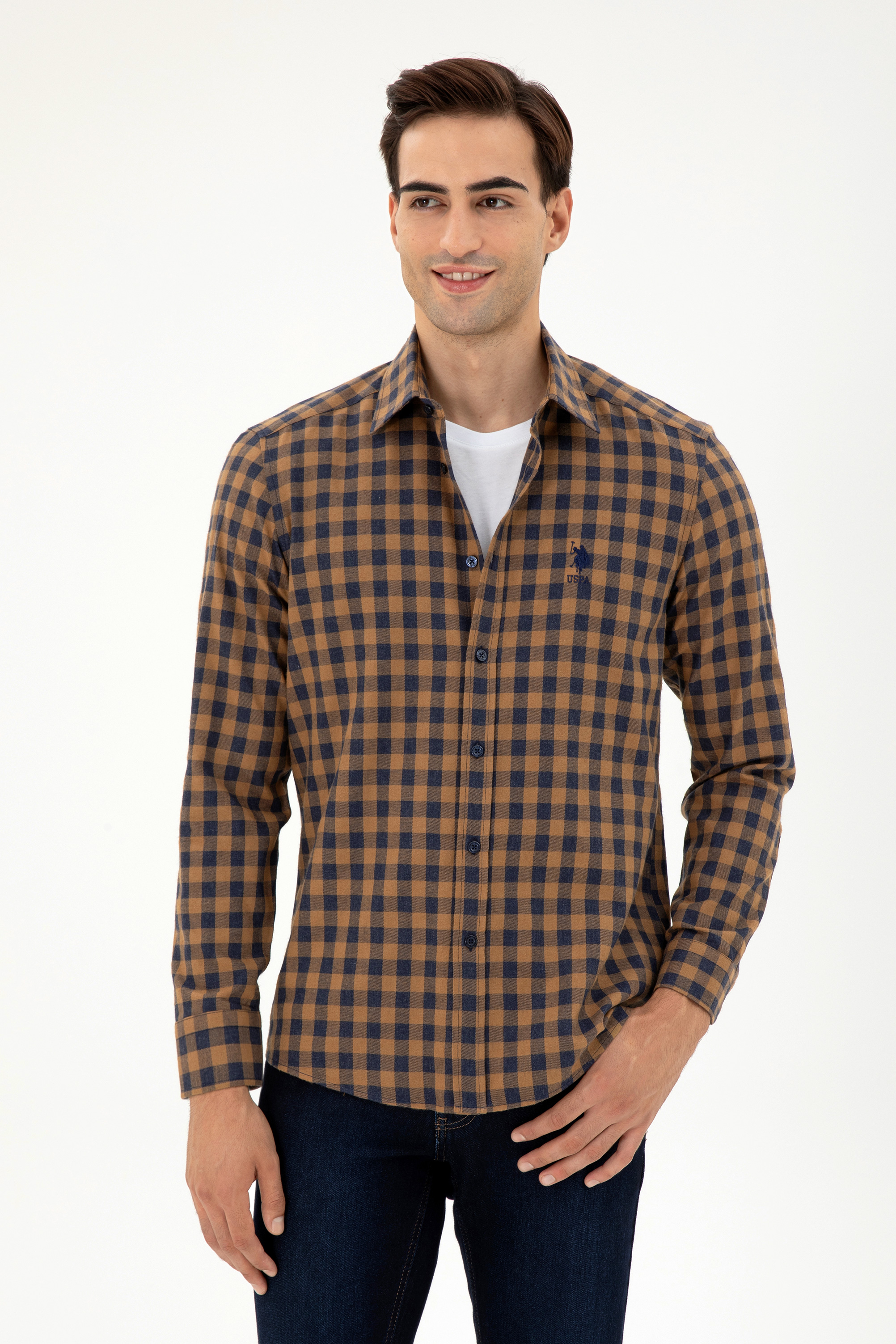 پیراهن زرد تیره رگولار مردانه یو اس پولو | US POLO ASSN