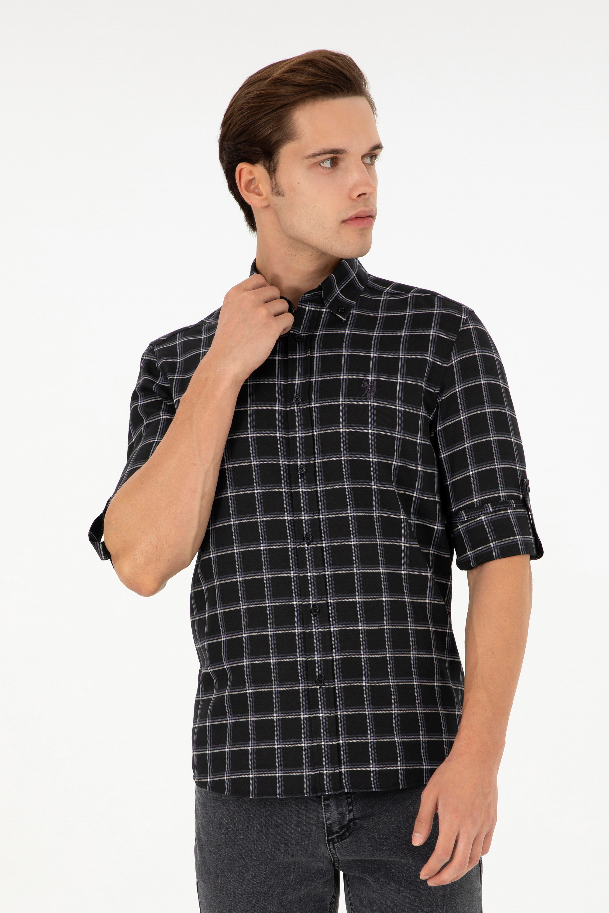 پیراهن سیاه اندامی مردانه یو اس پولو | US POLO ASSN