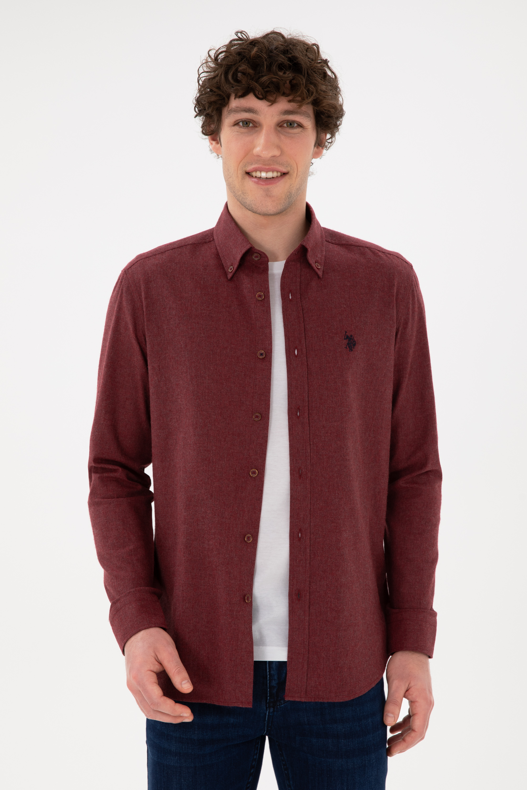 پیراهن بورگاندی اندامی مردانه یو اس پولو | US POLO ASSN