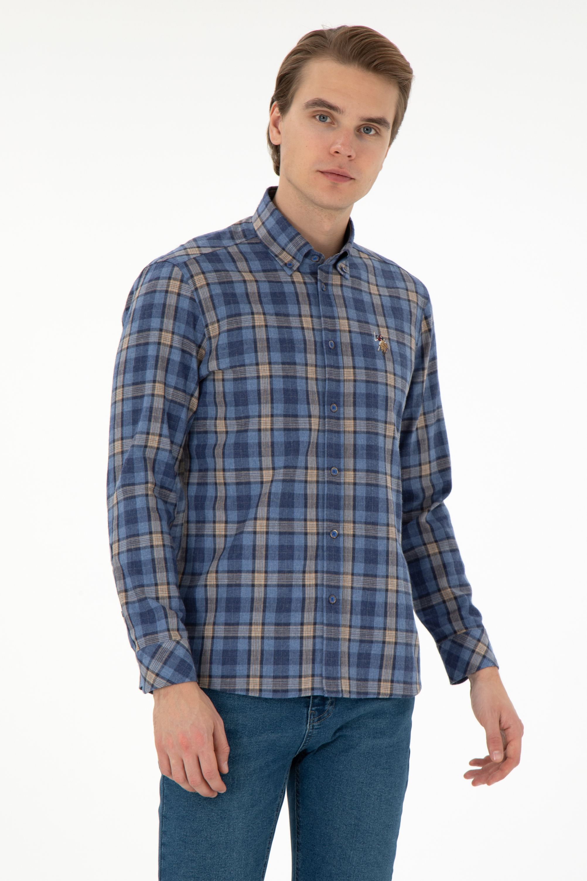 پیراهن آبی رگولار مردانه یو اس پولو | US POLO ASSN