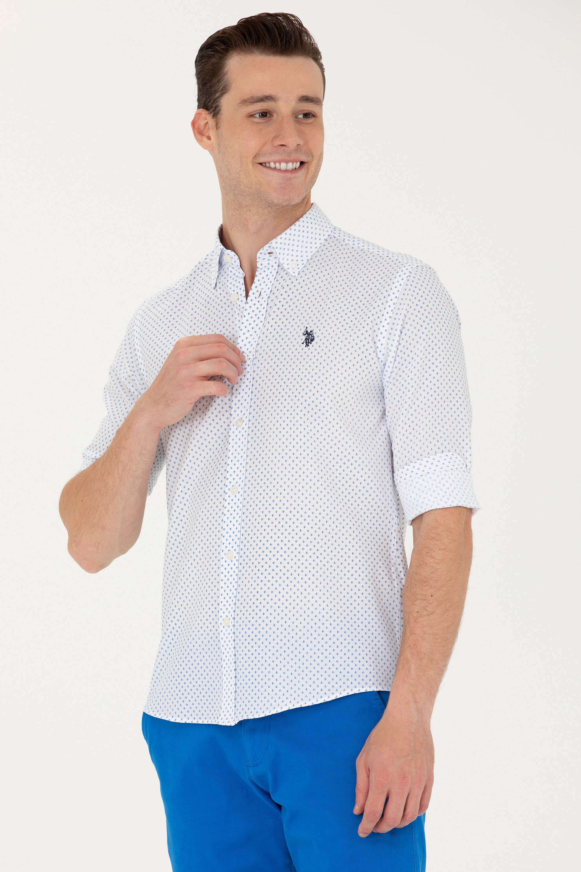 پیراهن آبی اندامی مردانه یو اس پولو | US POLO ASSN