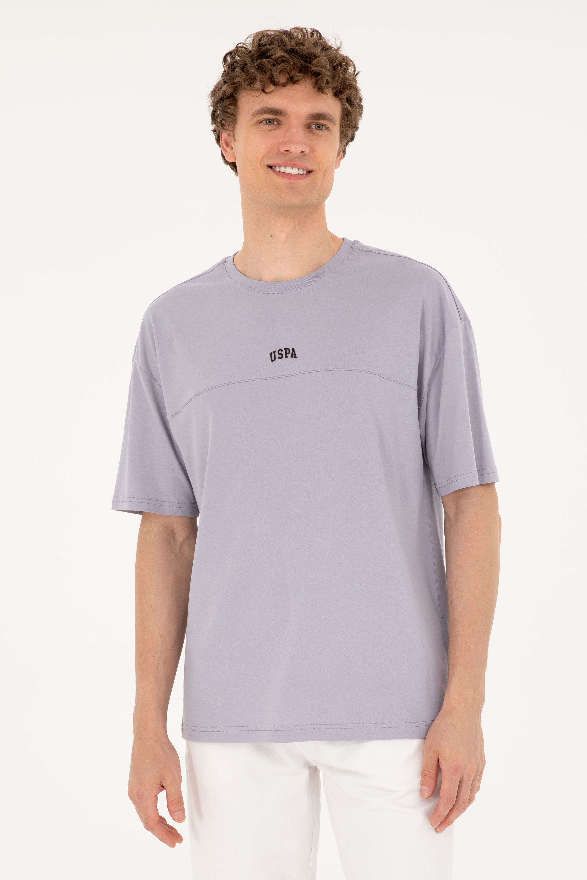 تی شرت یقه گرد خاکستری ریلکس آستین کوتاه مردانه یو اس پولو | US POLO ASSN
