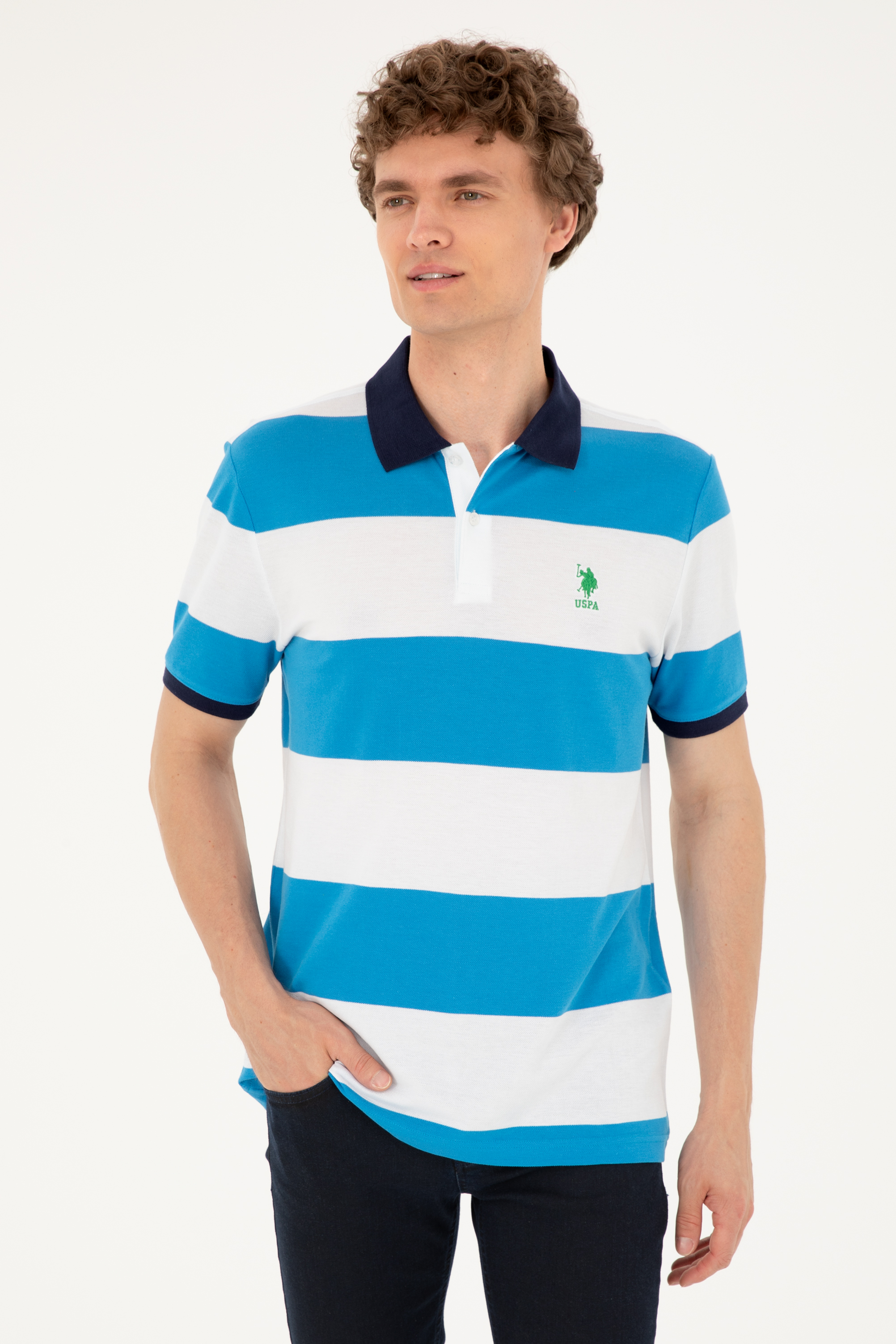 تی شرت یقه پولو آبی رگولار آستین کوتاه مردانه یو اس پولو | US POLO ASSN