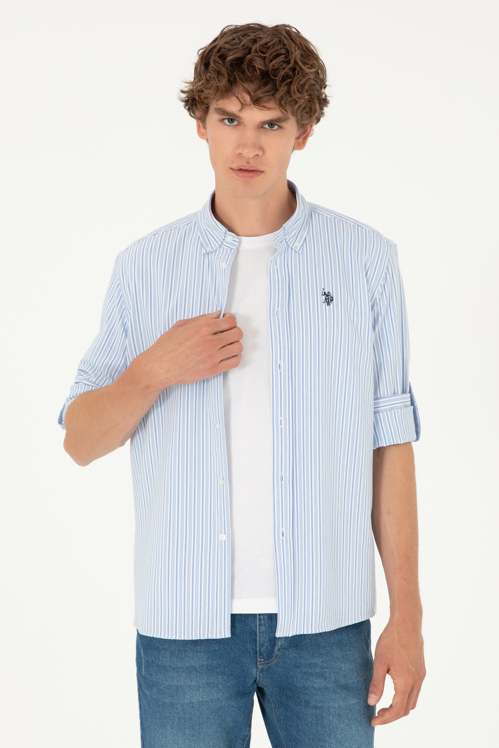 پیراهن آبی رگولار مردانه یو اس پولو | US POLO ASSN