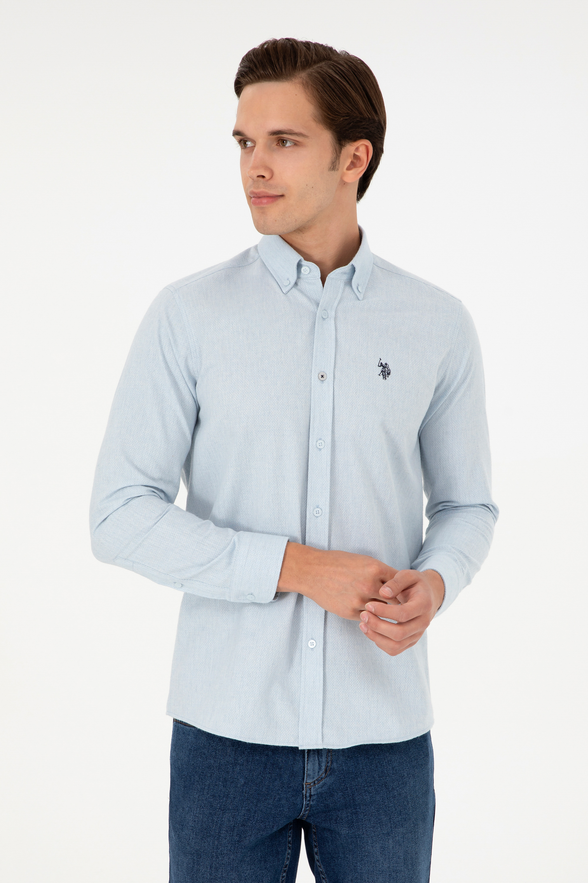 پیراهن سورمه ای روشن اندامی مردانه یو اس پولو | US POLO ASSN