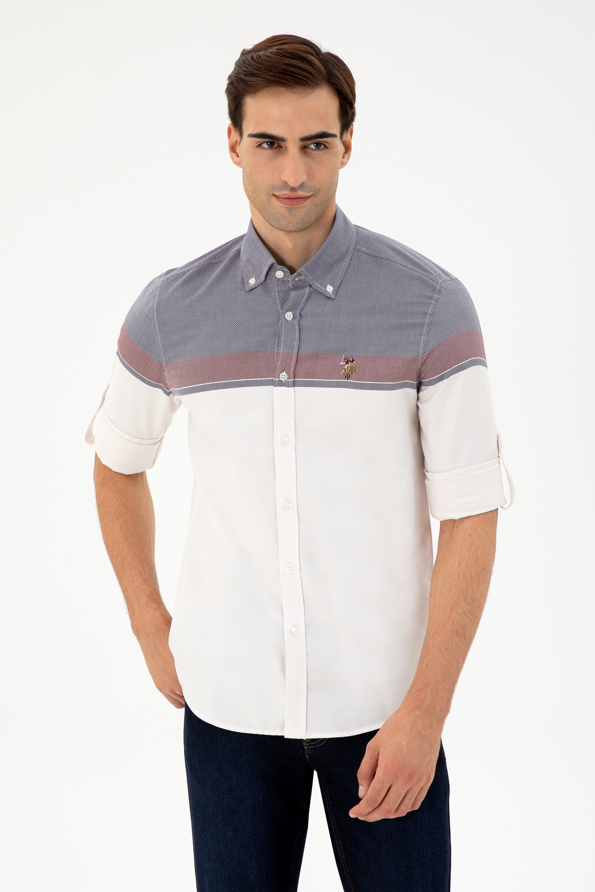 پیراهن بورگاندی اندامی مردانه یو اس پولو | US POLO ASSN