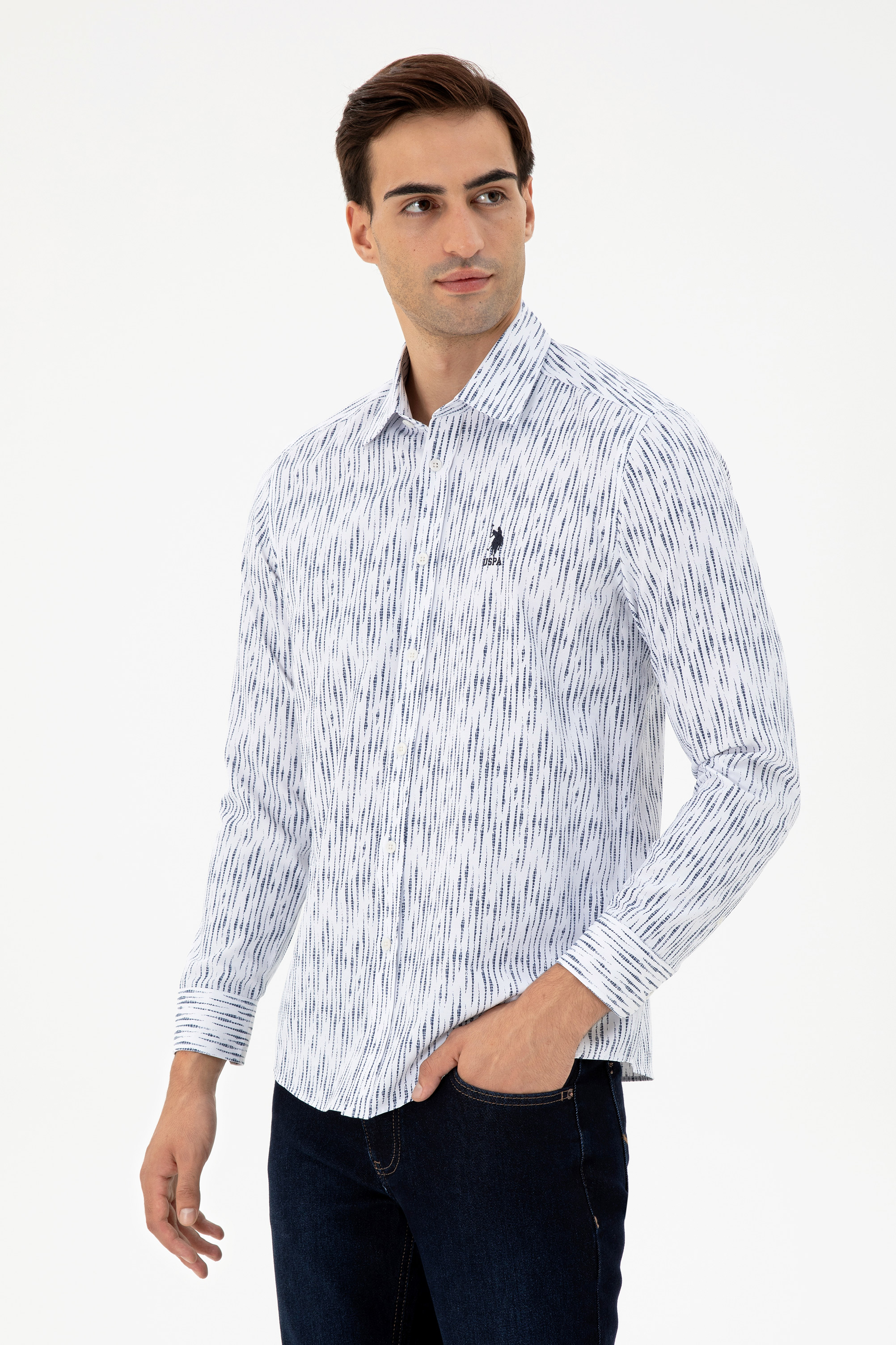 پیراهن سفید رگولار مردانه یو اس پولو | US POLO ASSN
