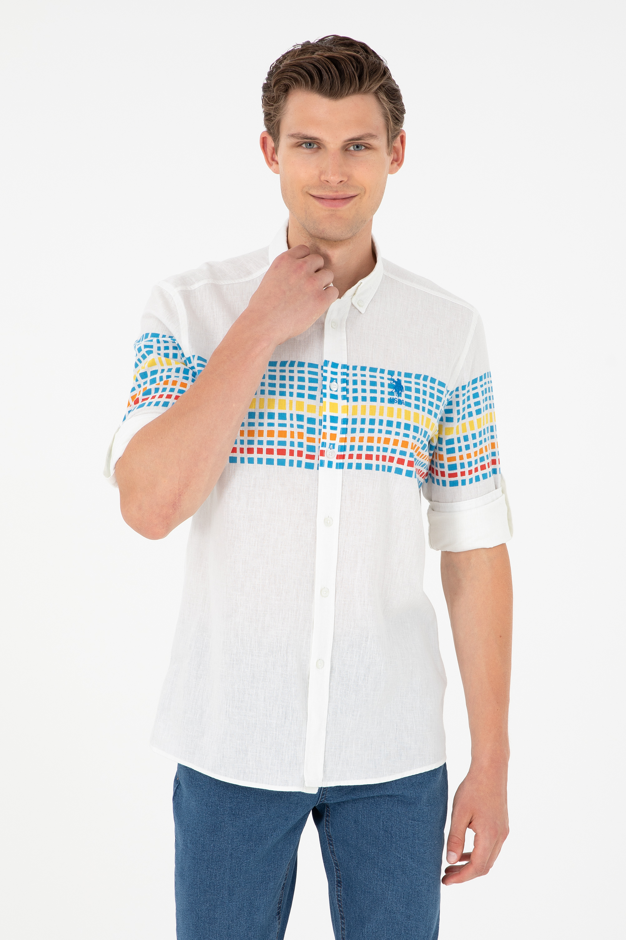 پیراهن آبی رگولار مردانه یو اس پولو | US POLO ASSN