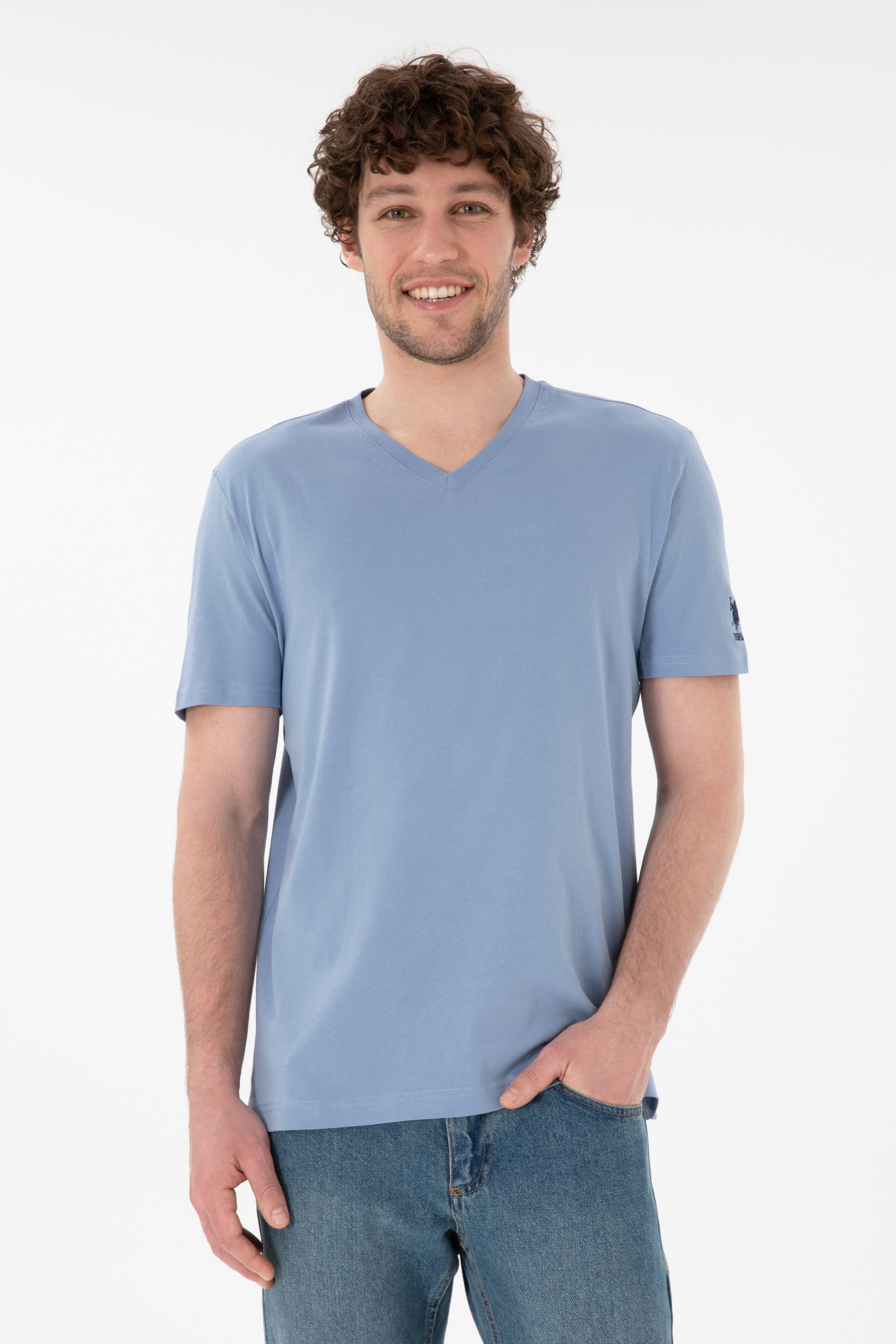 تی شرت بیسیک یقه هفت آبی رگولار آستین کوتاه مردانه یو اس پولو | US POLO ASSN