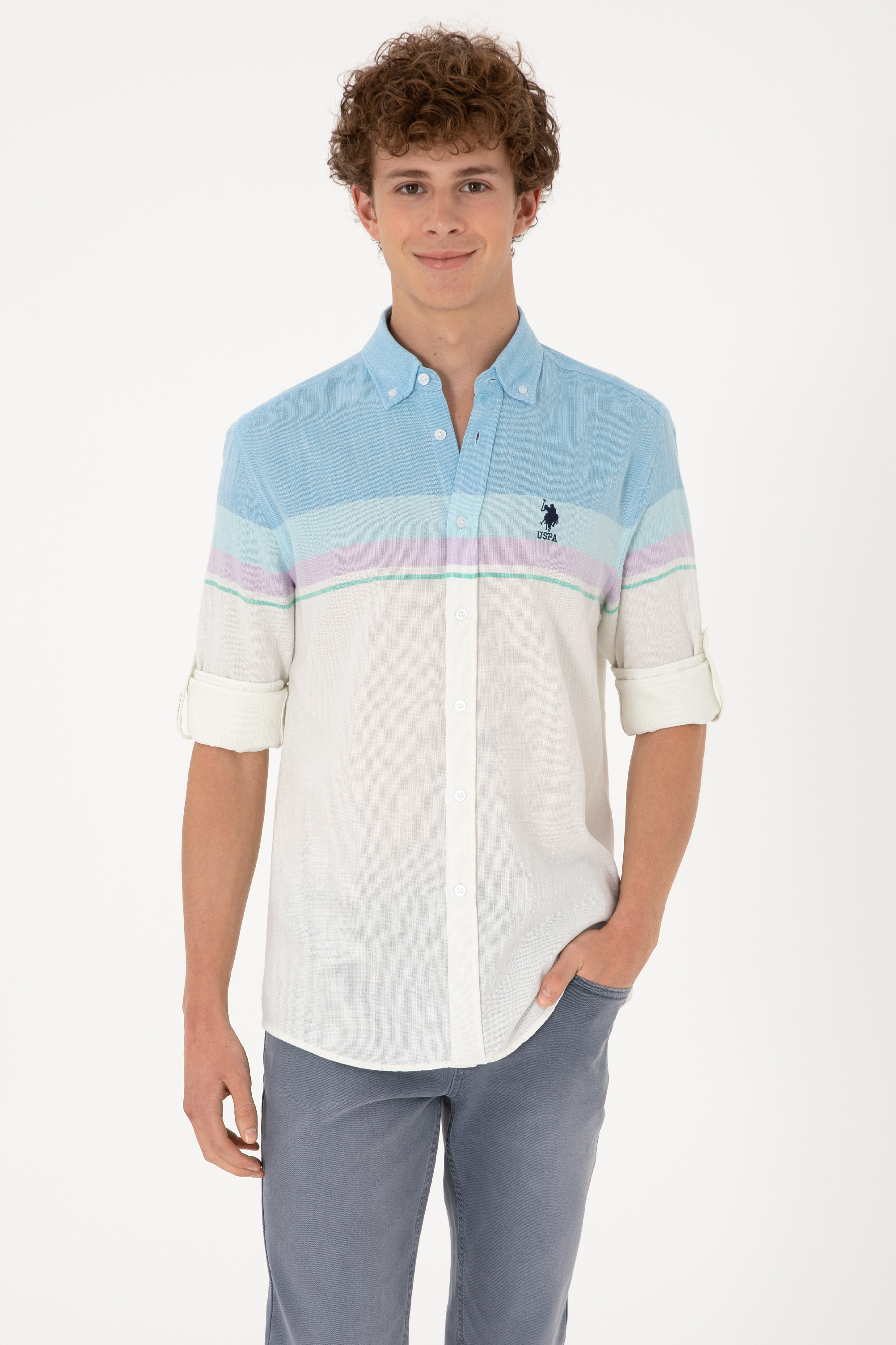 پیراهن آبی رگولار مردانه یو اس پولو | US POLO ASSN