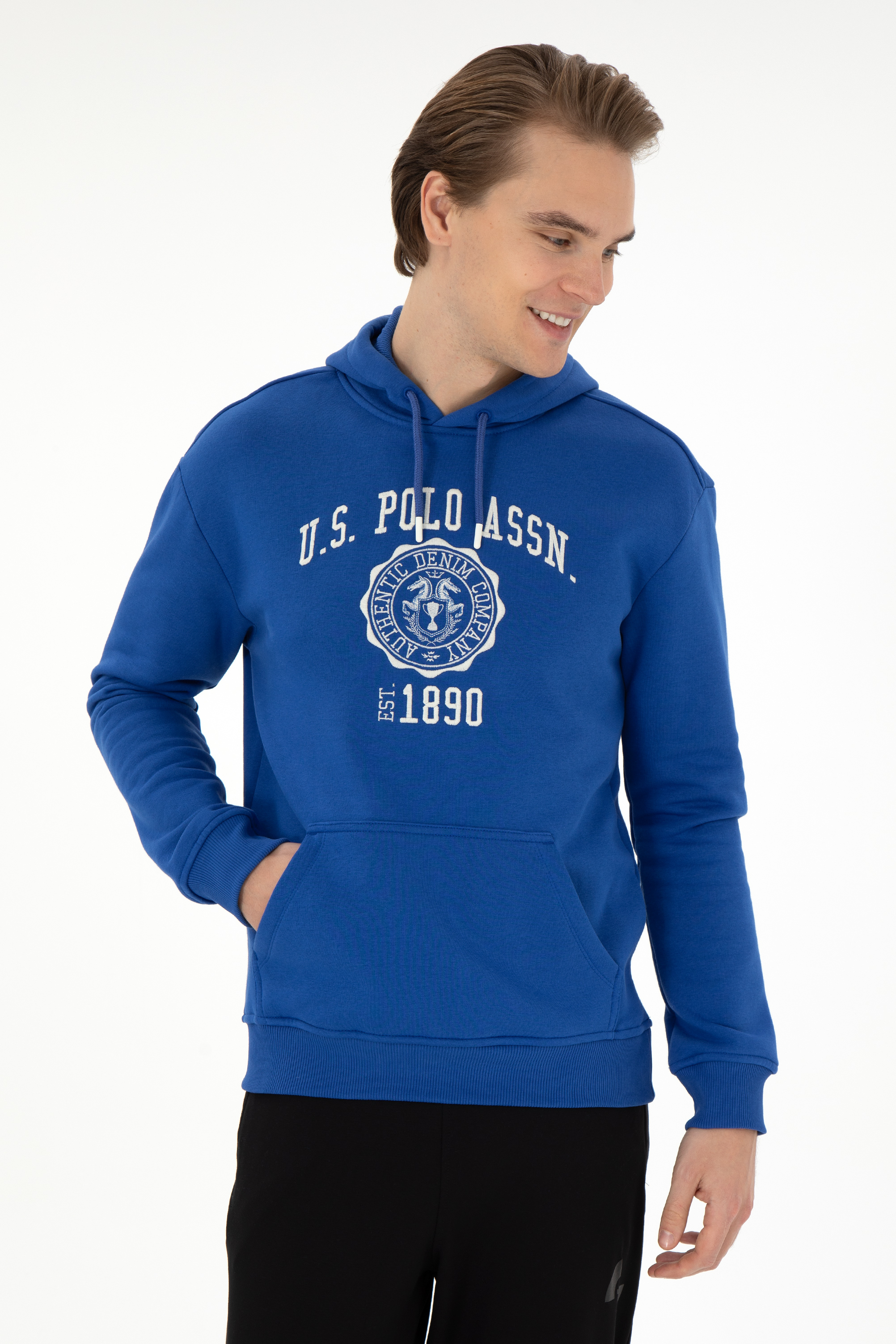 سویشرت هودی آبی ریلکس آستین بلند مردانه یو اس پولو | US POLO ASSN