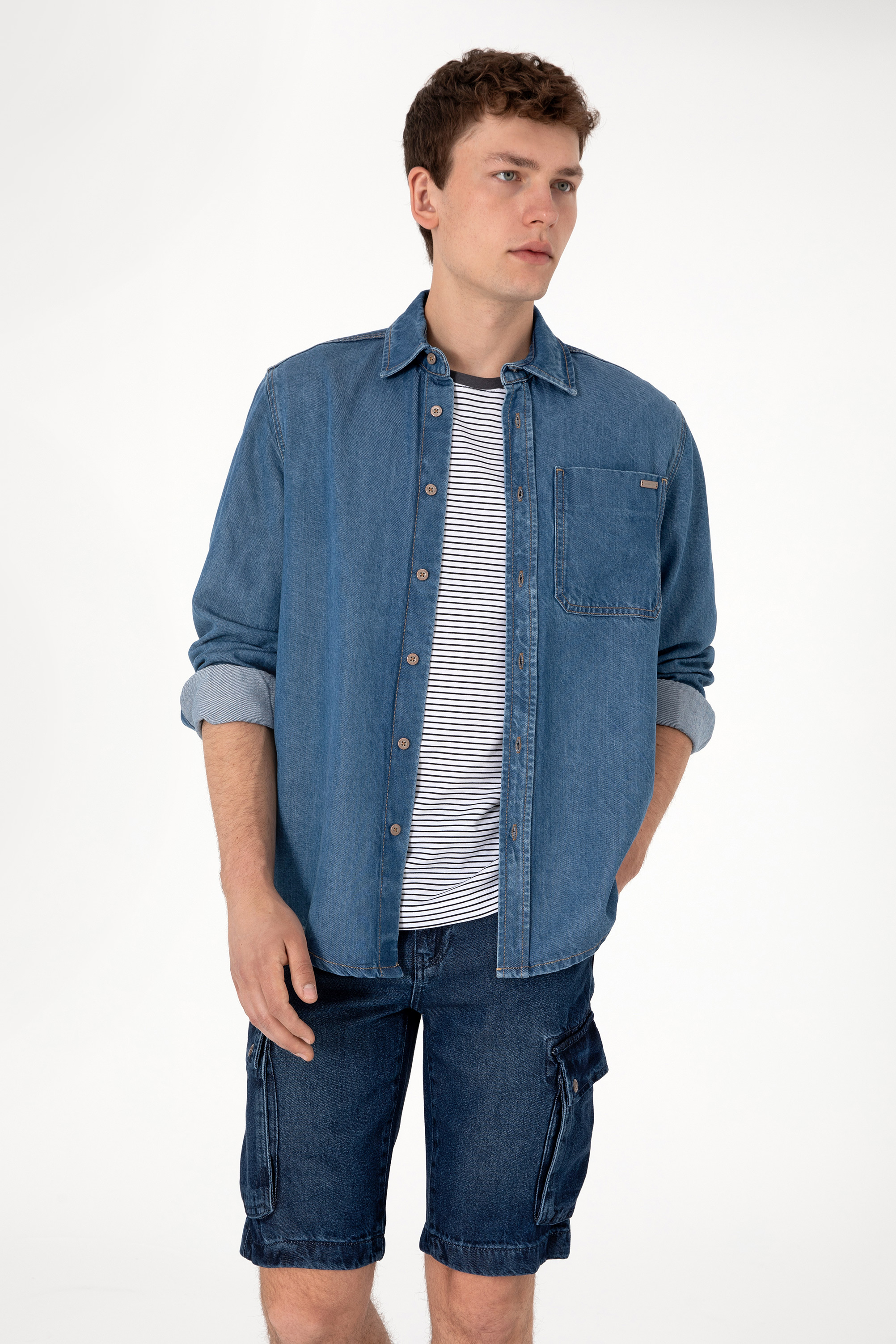 پیراهن جین آبی ریلکس مردانه یو اس پولو | US POLO ASSN