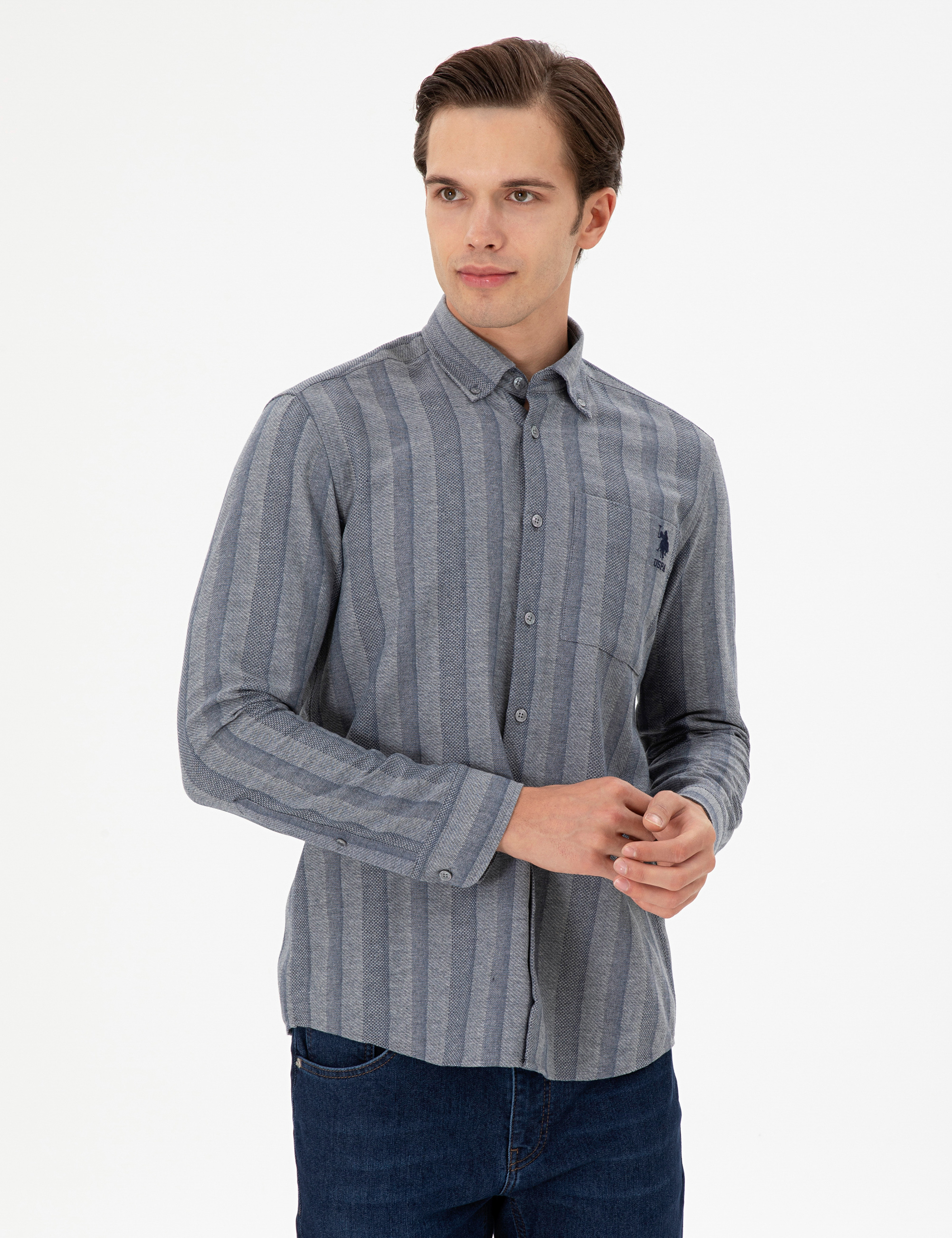 پیراهن آبی تیره رگولار مردانه یو اس پولو | US POLO ASSN