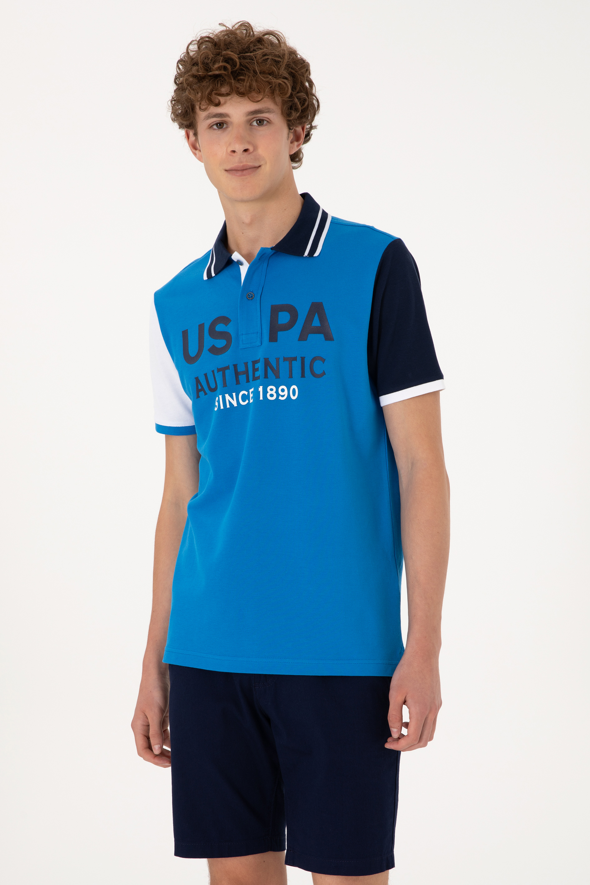 تی شرت یقه پولو آبی کوبالت رگولار مردانه یو اس پولو | US POLO ASSN