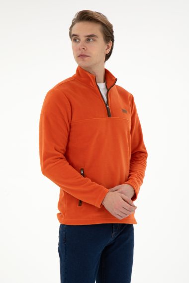 سویشرت یقه ایستاده آجری  رگولار آستین بلند مردانه یو اس پولو | US POLO ASSN