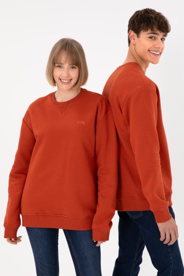 سویشرت یقه گرد آجری  ریلکس  مردانه یو اس پولو | US POLO ASSN