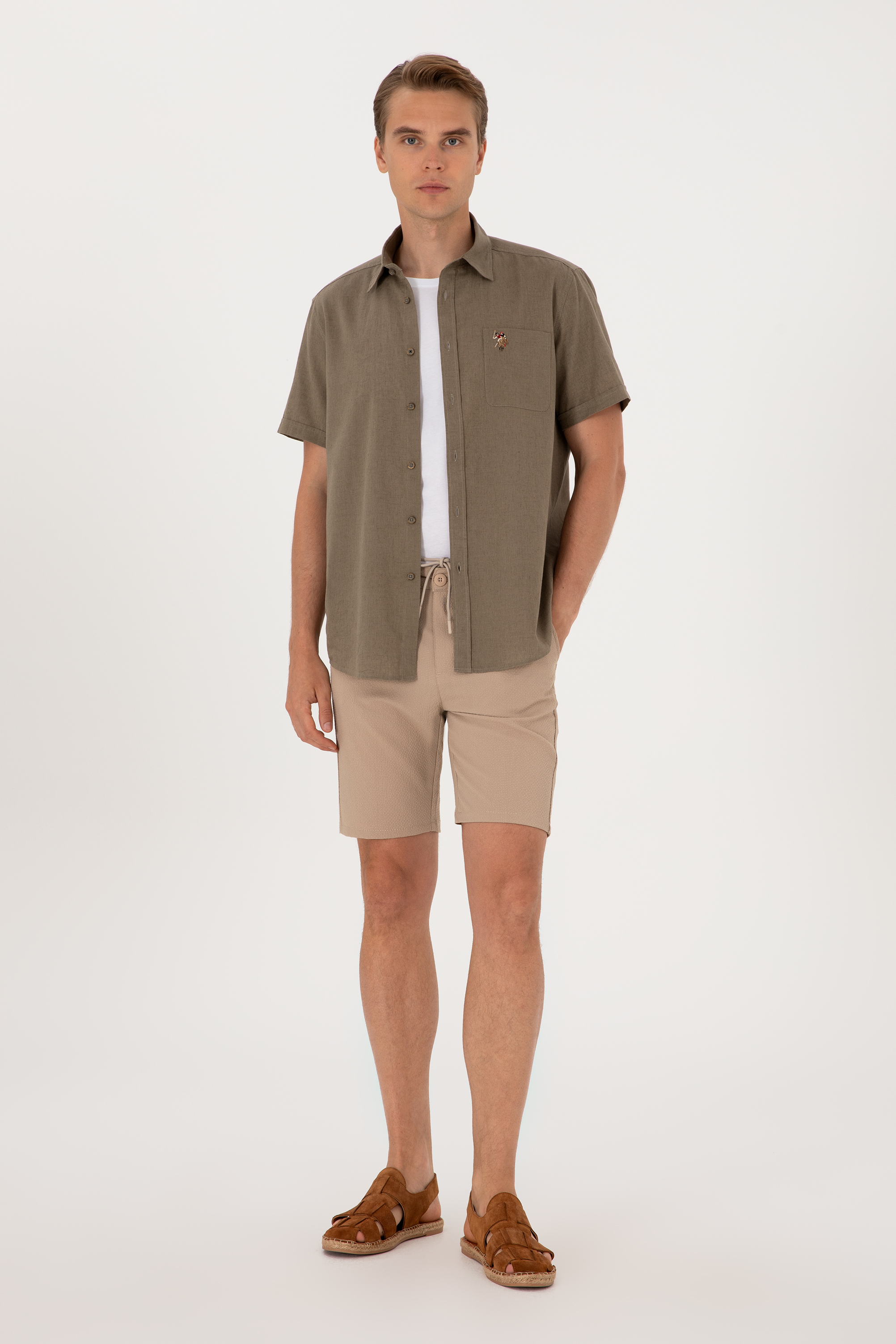 شلوارک بژ رگولار مردانه یو اس پولو | US POLO ASSN