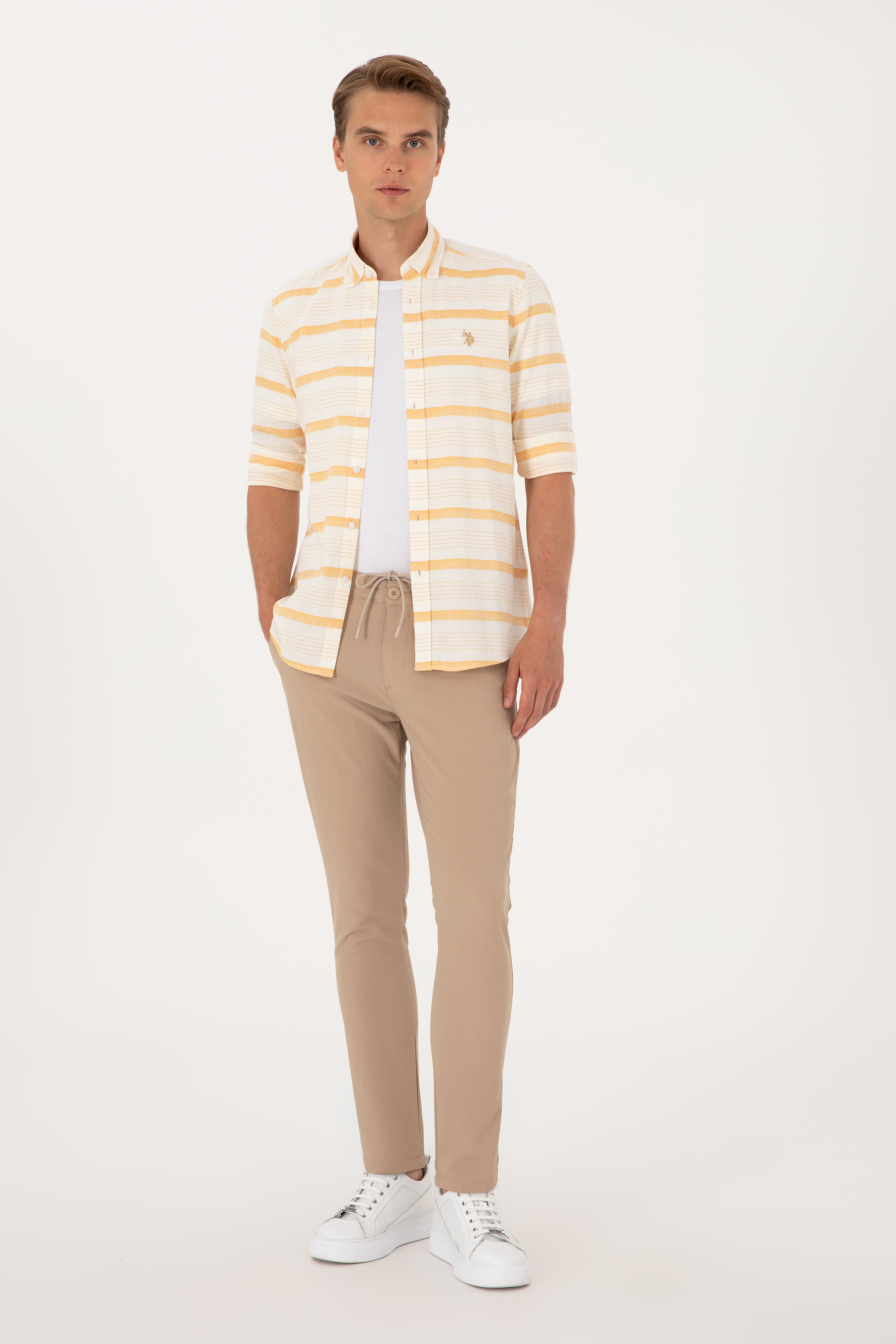 شلوار کانواس بژ اندامی مردانه یو اس پولو | US POLO ASSN