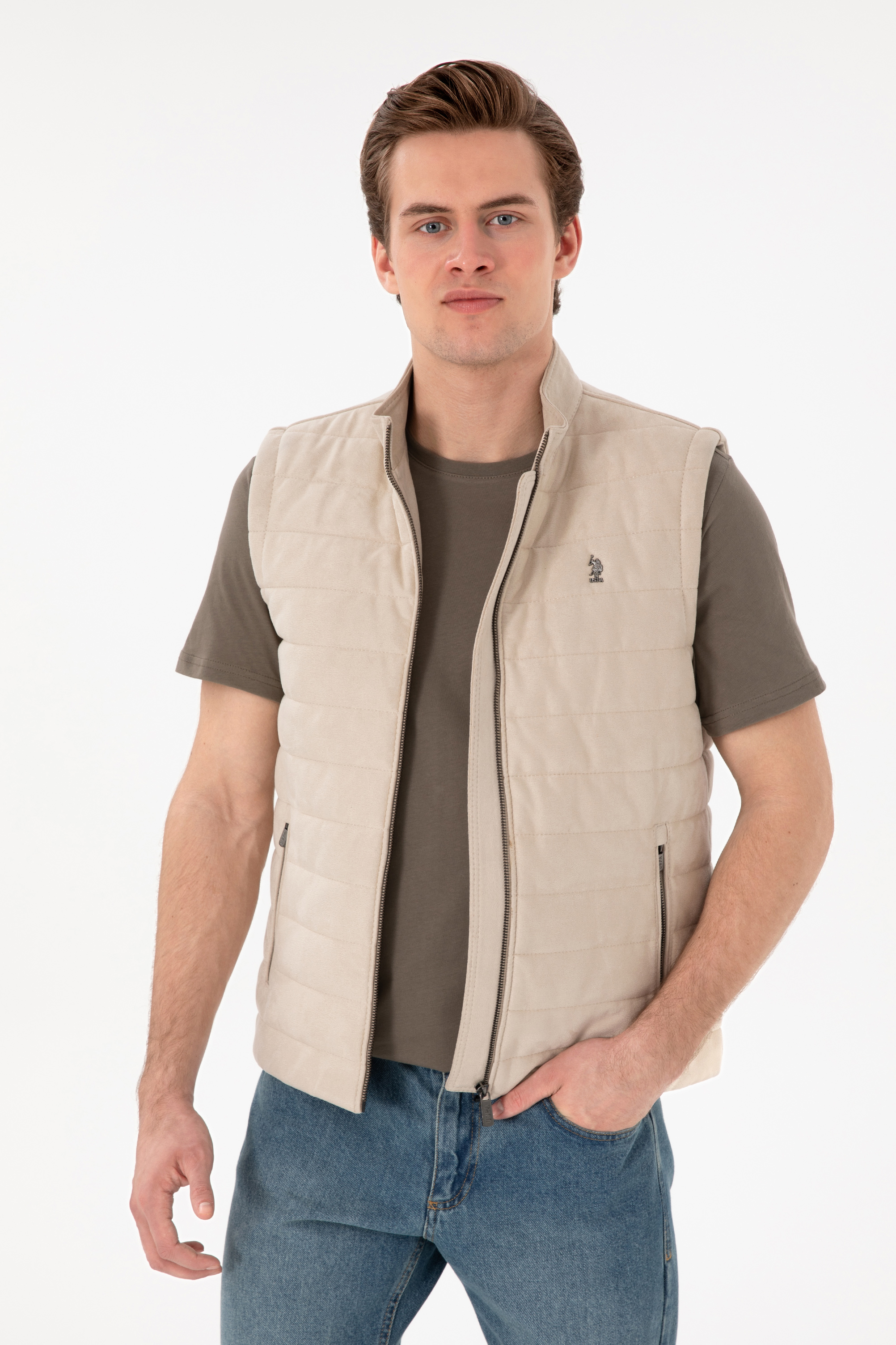 کت چرم بژ استاندارد فیت مردانه یو اس پولو | US POLO ASSN
