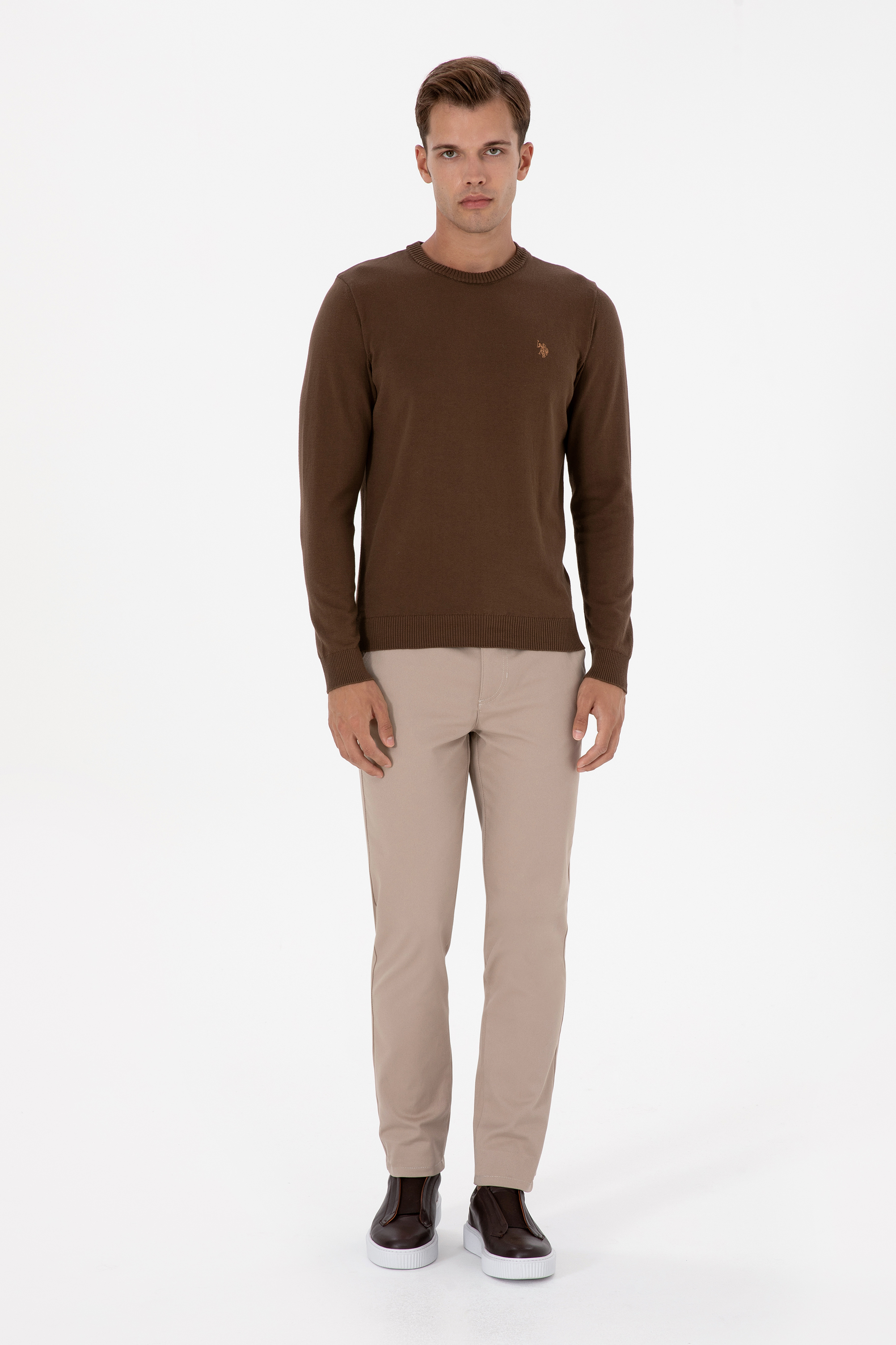 شلوار چینو بژ تیره اندامی مردانه یو اس پولو | US POLO ASSN
