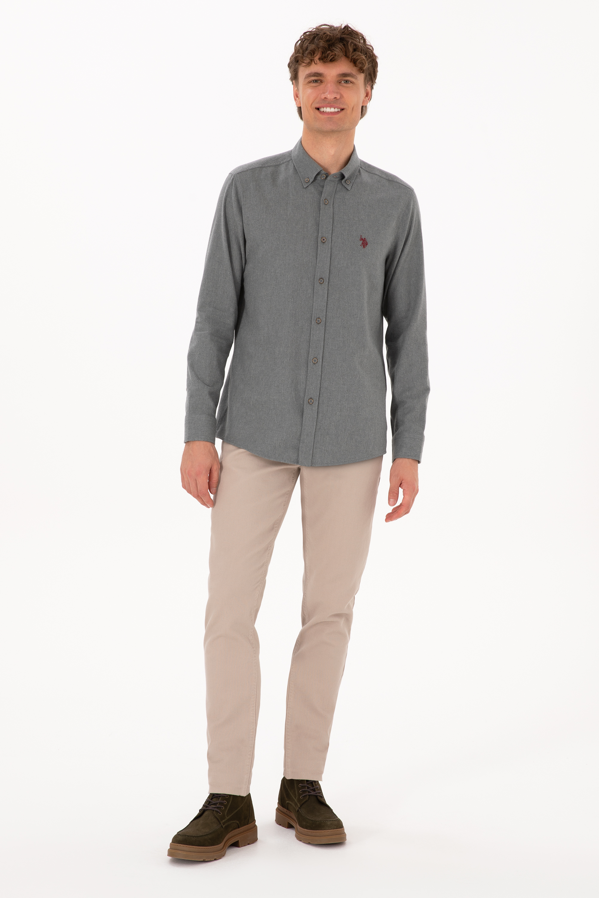 شلوار چینو بژ تیره اندامی مردانه یو اس پولو | US POLO ASSN