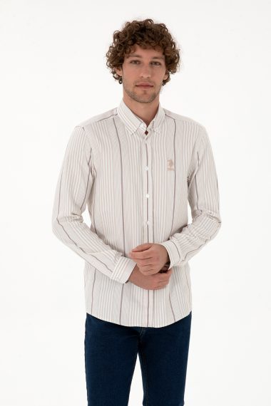 پیراهن  بژ تیره  اندامی  مردانه یو اس پولو | US POLO ASSN
