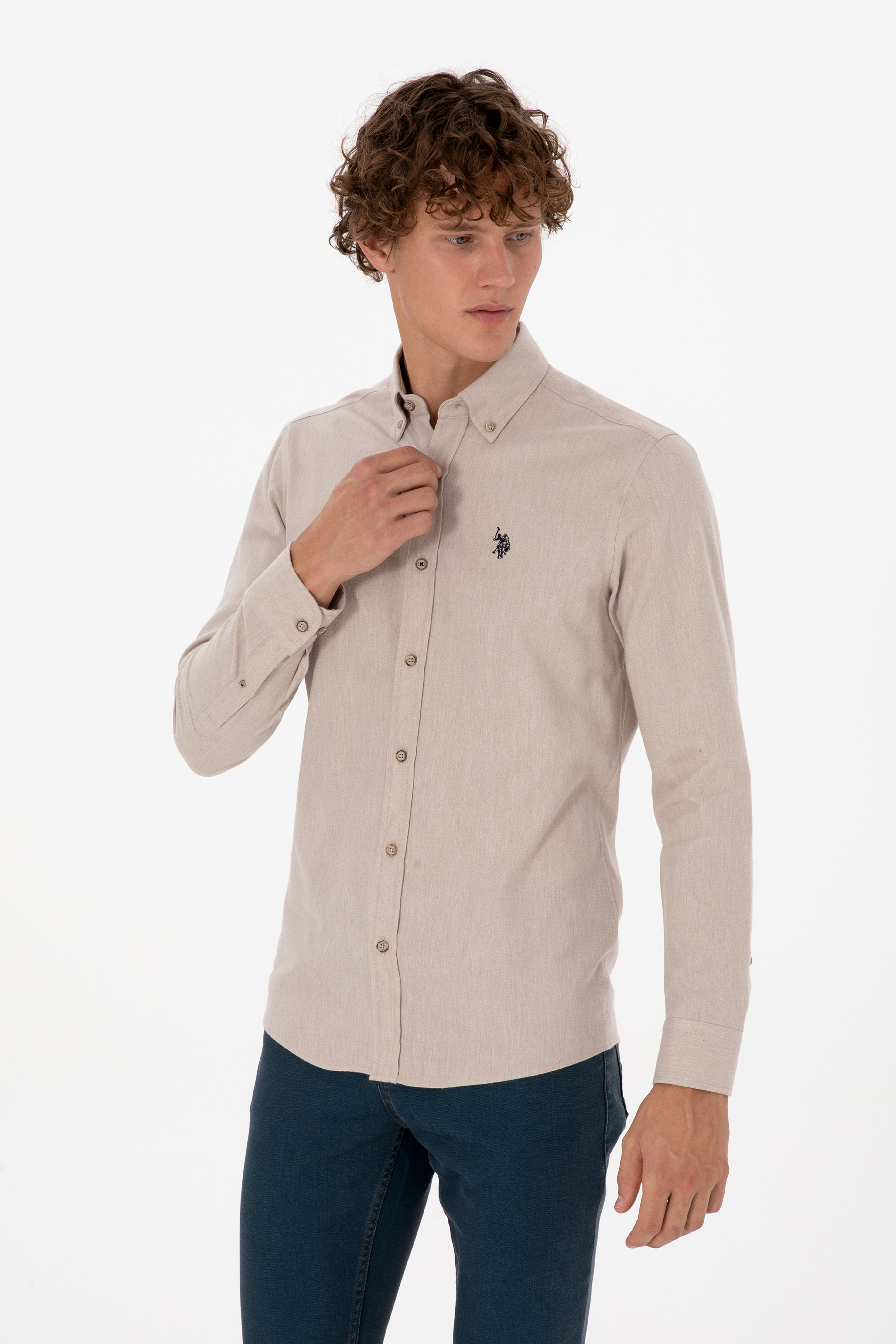 پیراهن بژ اندامی مردانه یو اس پولو | US POLO ASSN