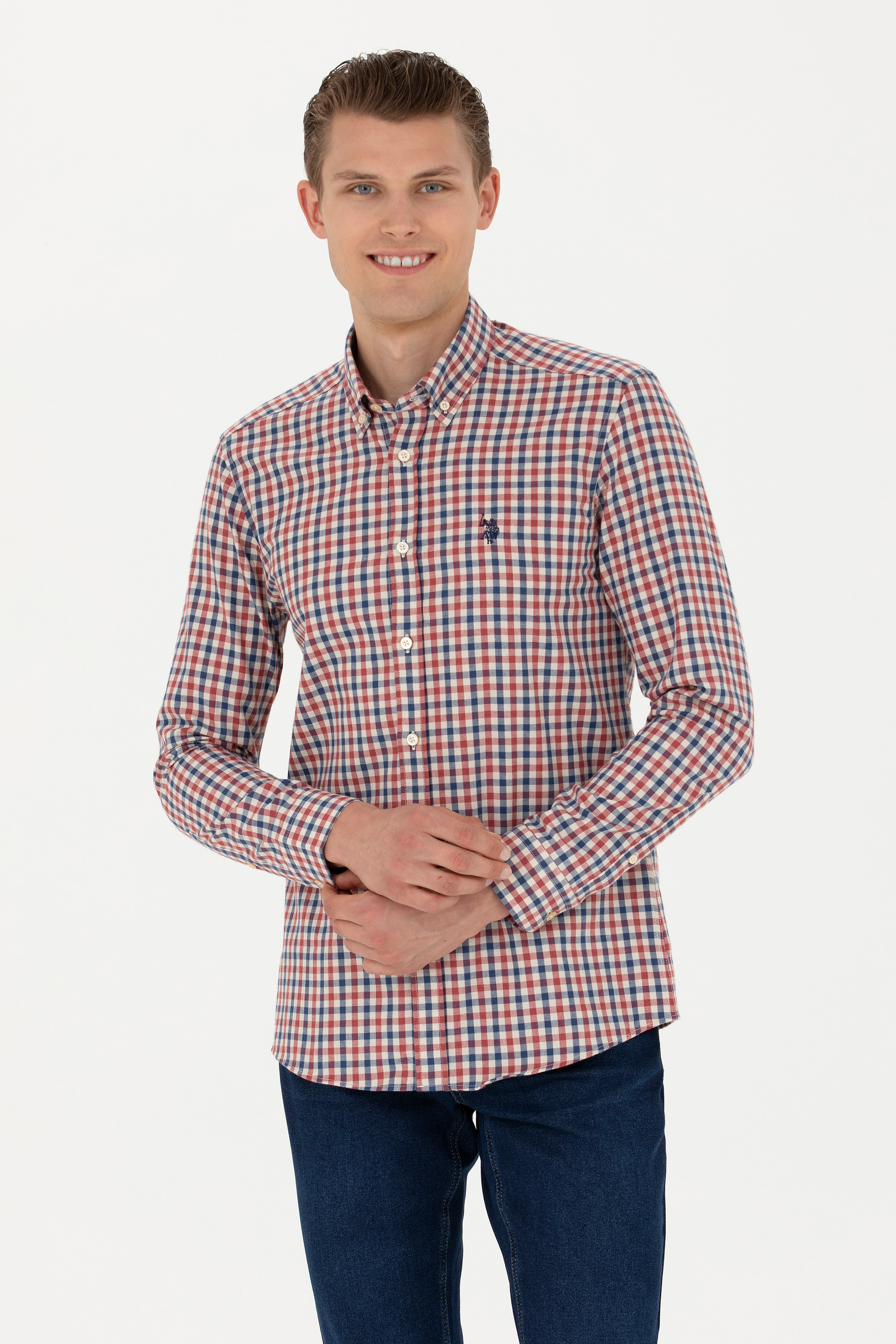 پیراهن بورگاندی اندامی مردانه یو اس پولو | US POLO ASSN