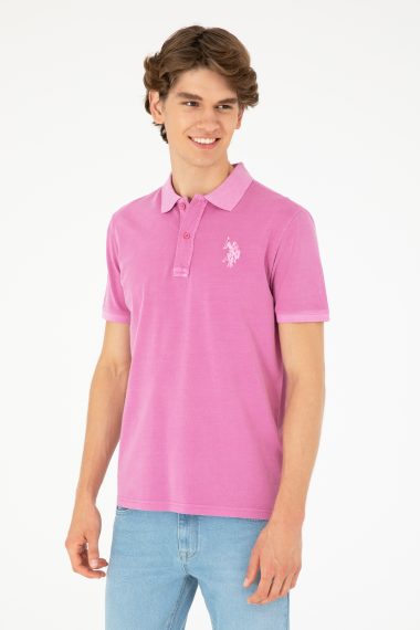 تی شرت بیسیک یقه پولو بنفش  اندامی آستین کوتاه مردانه یو اس پولو | US POLO ASSN