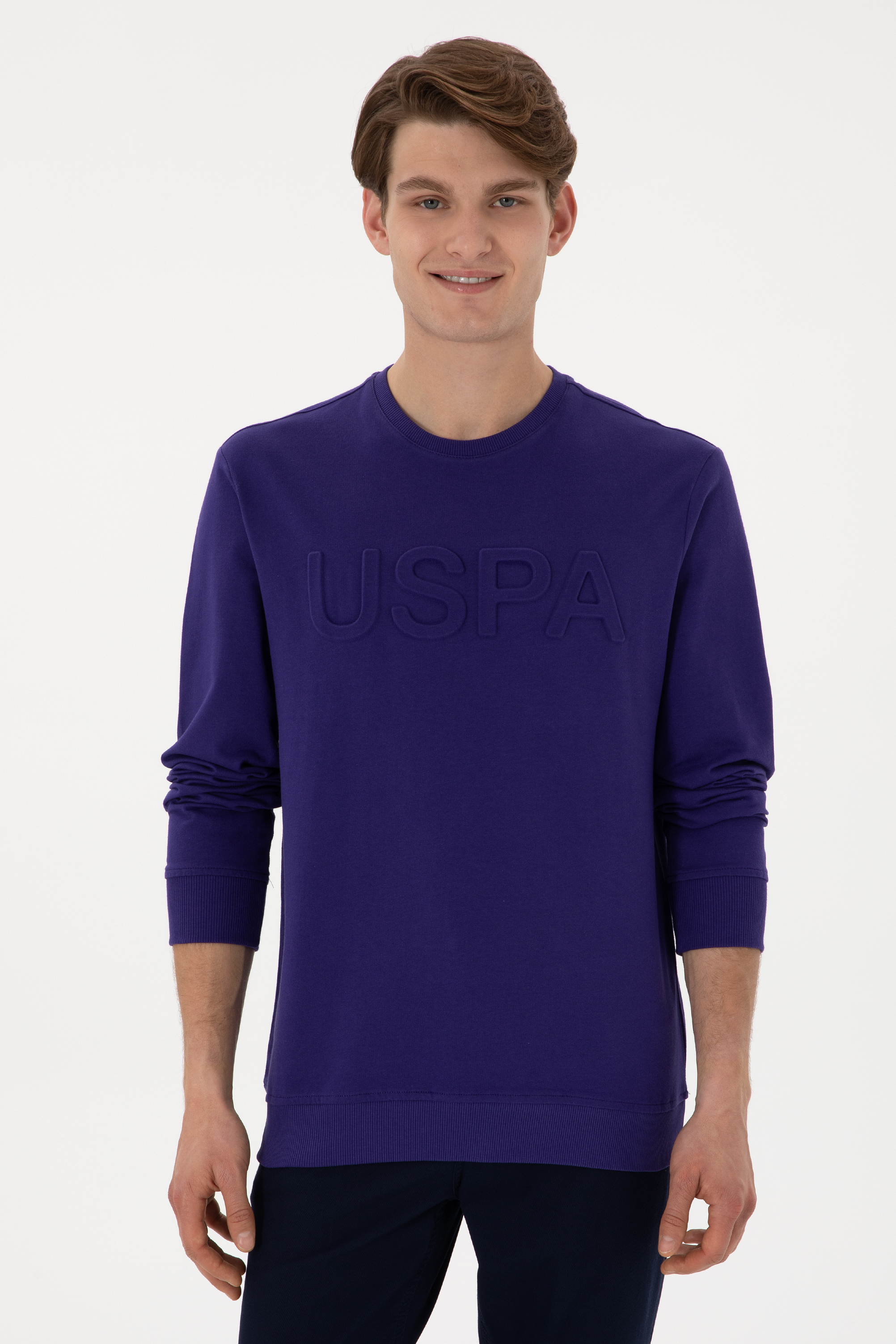 سویشرت بیسیک یقه گرد بنفش رگولار مردانه یو اس پولو | US POLO ASSN