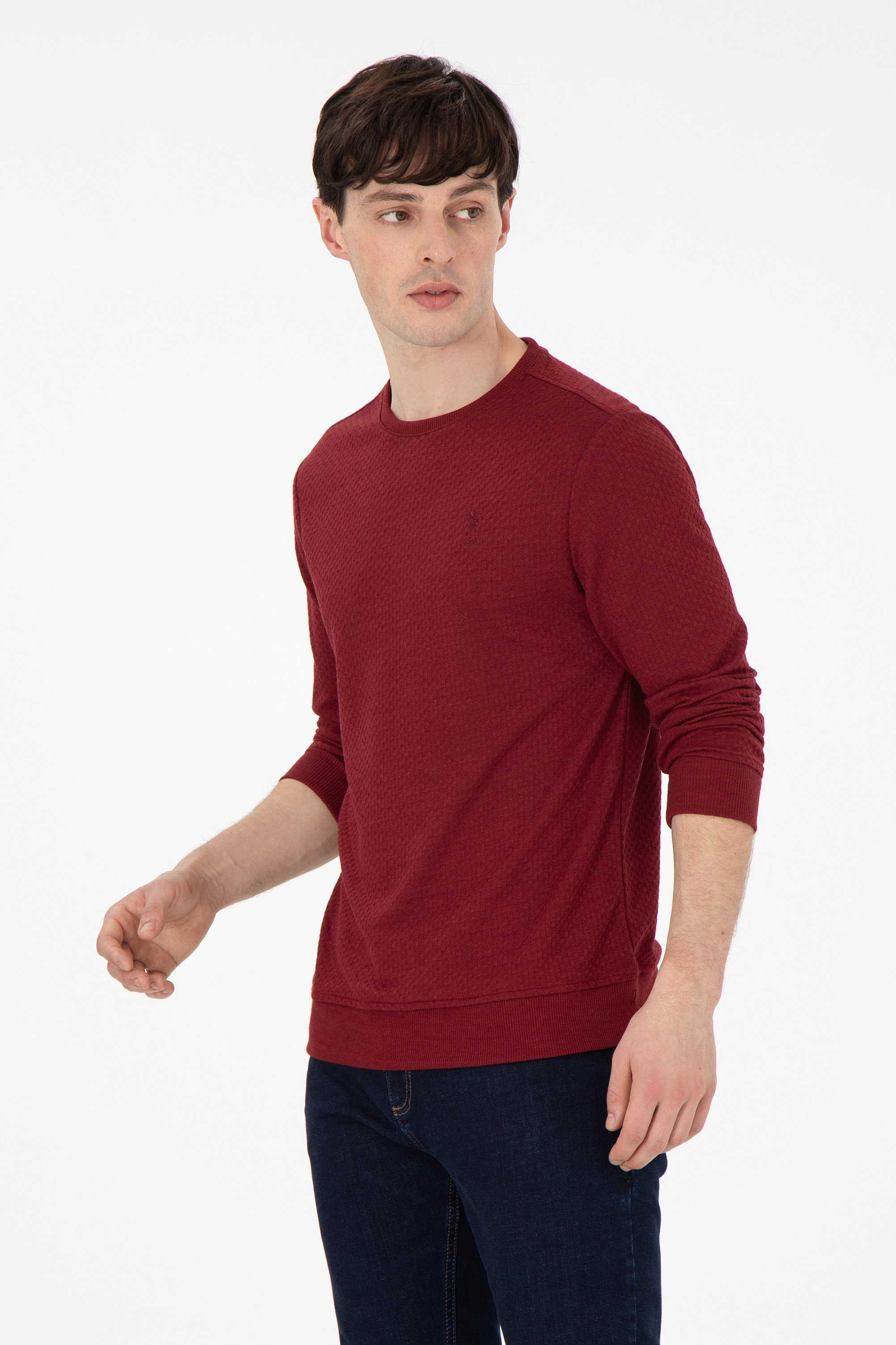 سویشرت یقه گرد بورگاندی رگولار آستین بلند مردانه یو اس پولو | US POLO ASSN