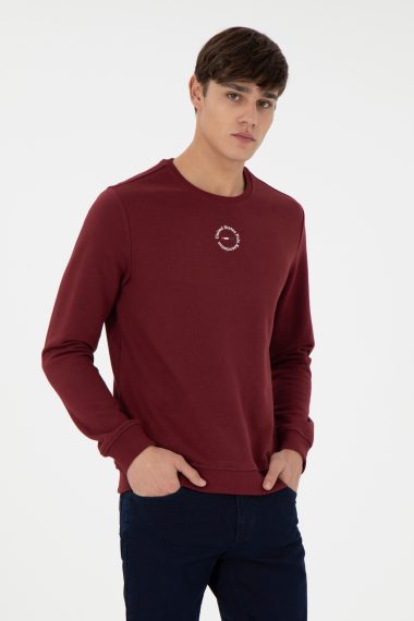سویشرت یقه گرد بورگاندی  رگولار آستین بلند مردانه یو اس پولو | US POLO ASSN